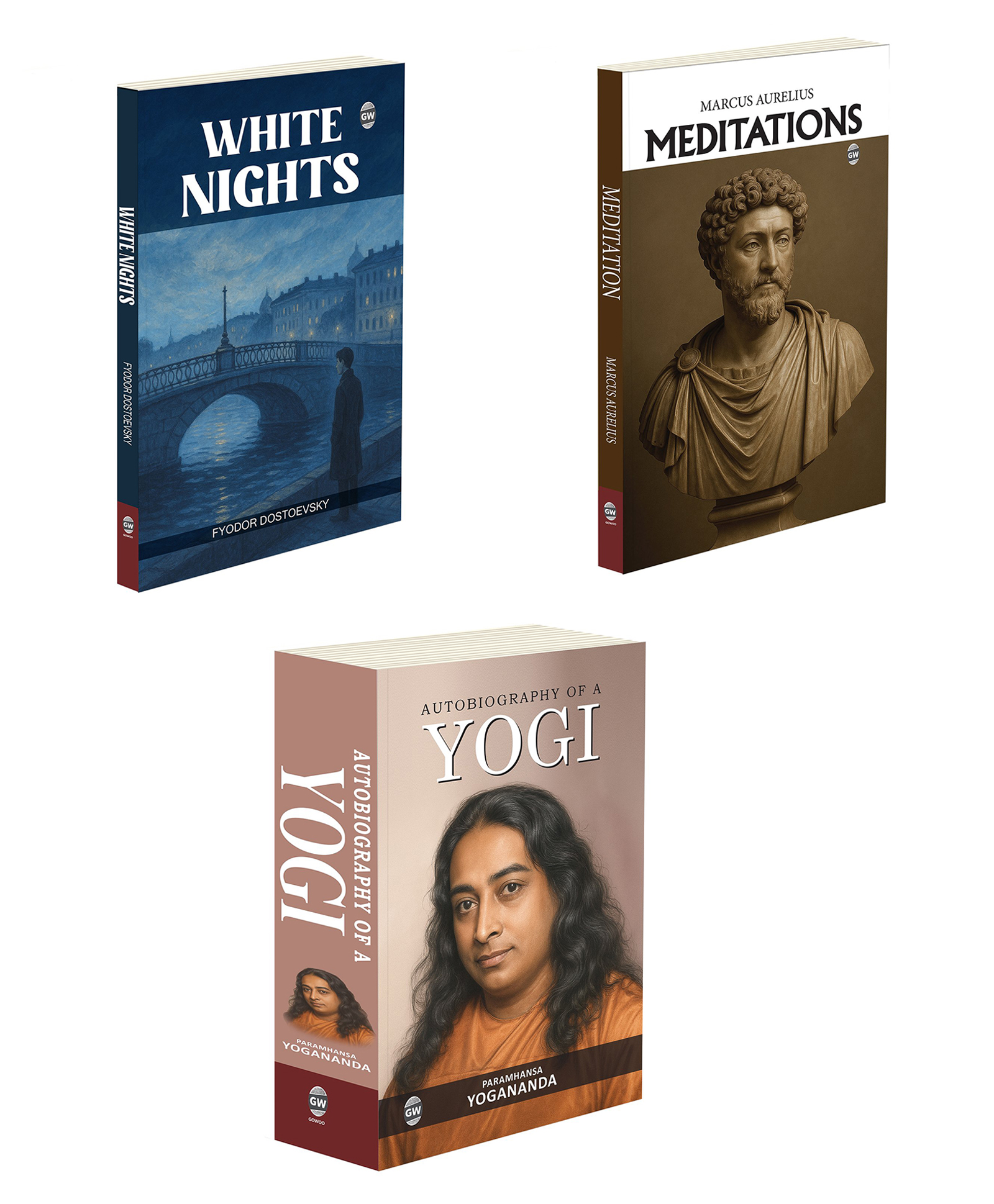 Autobiography of a Yogi, Meditations, White Nights :- yogi spiritual life story, inspirational yogi biography novel, self-awareness book, Stoic principles for life books | Combo of 3 Books