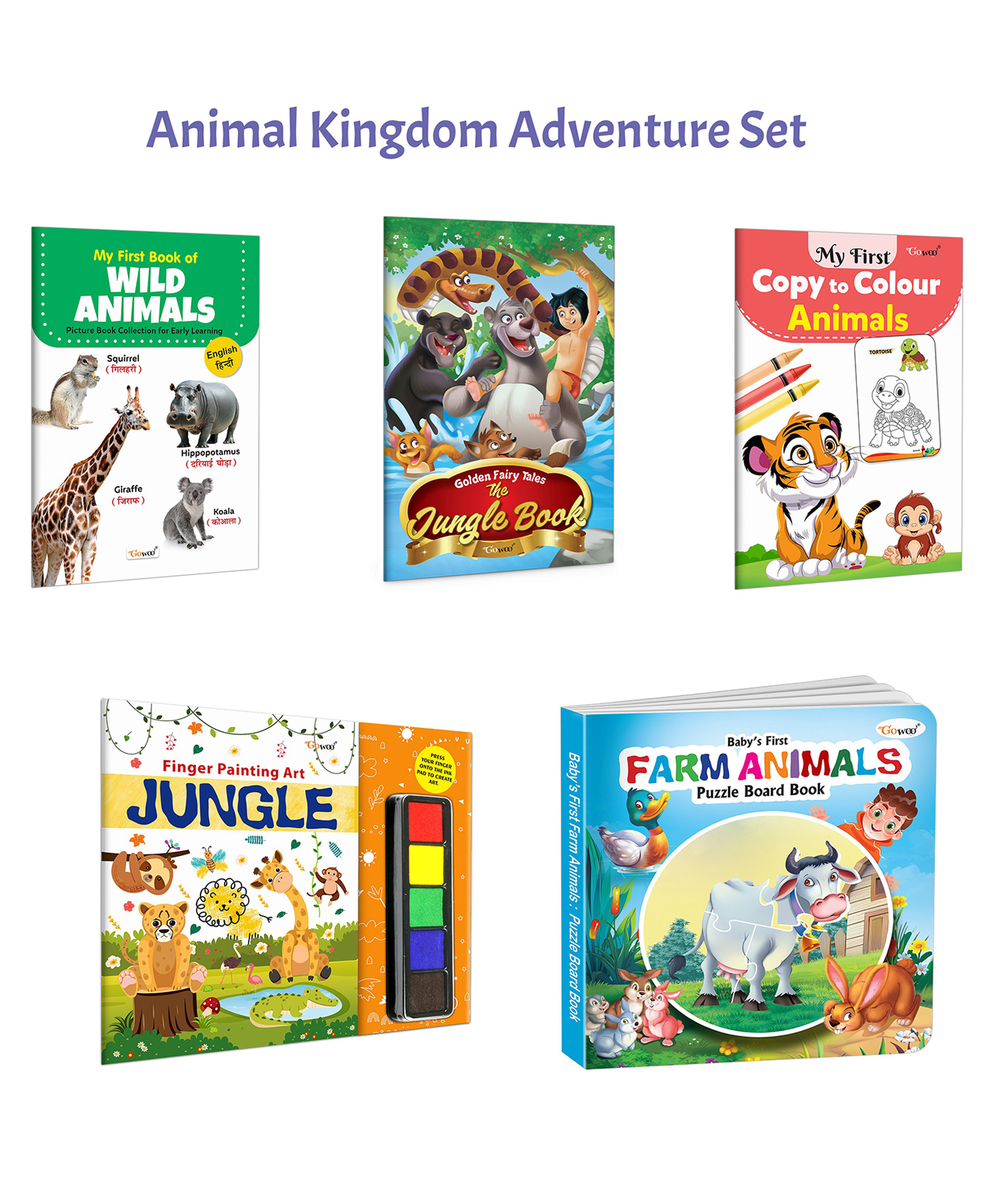 My First Book of Wild Animals (ENG-HINDI), Baby's First Farm Animals Puzzle Board Book and more :- Bilingual learning, Animal colouring fun, Jungle art and fairy tale reading | Set of 5 Books-image-46