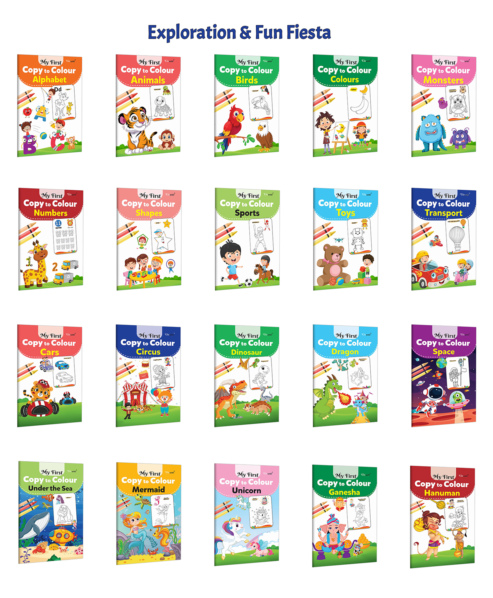My First Copy to Colour - Alphabet, Animals, Birds, Colours and more :- Creative preschool workbook, Early learning activity, Kids fun colouring set | Combo of 20 Books-image-30