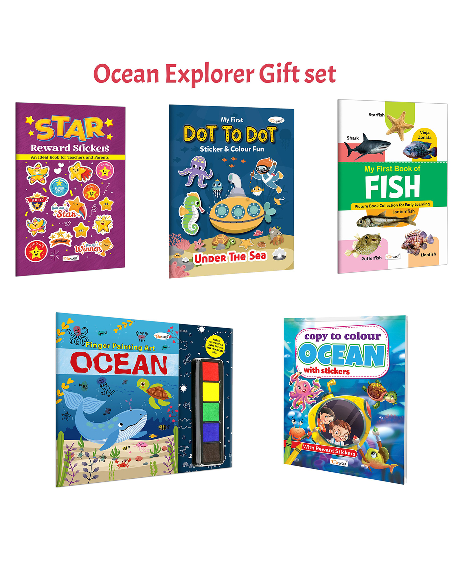 Copy to Colour Ocean with Stickers, My First Dot to Dot Sticker & Colour Fun - Under the Sea and more :- Ocean theme colouring, fish learning and reward stickers | Combo of 5 books-image-44