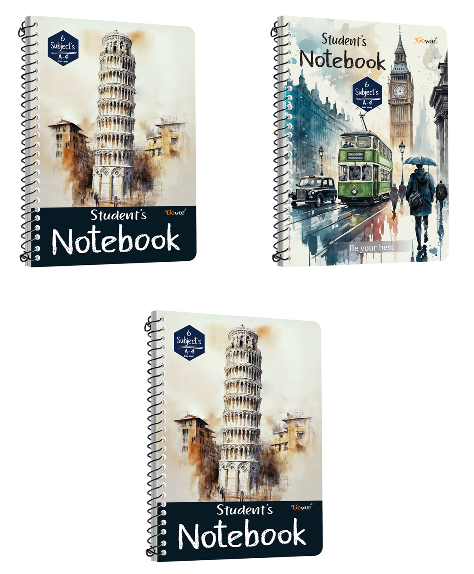 A4 Size Pisa View Spiral Notebook, A4 Size London Street View Spiral Notebook, A4 Size Pisa View Spiral Notebook - (Ruled) :- A4 ruled spiral notebook, spiral notebook, 600 pages | Combo of 3 Books-image-43