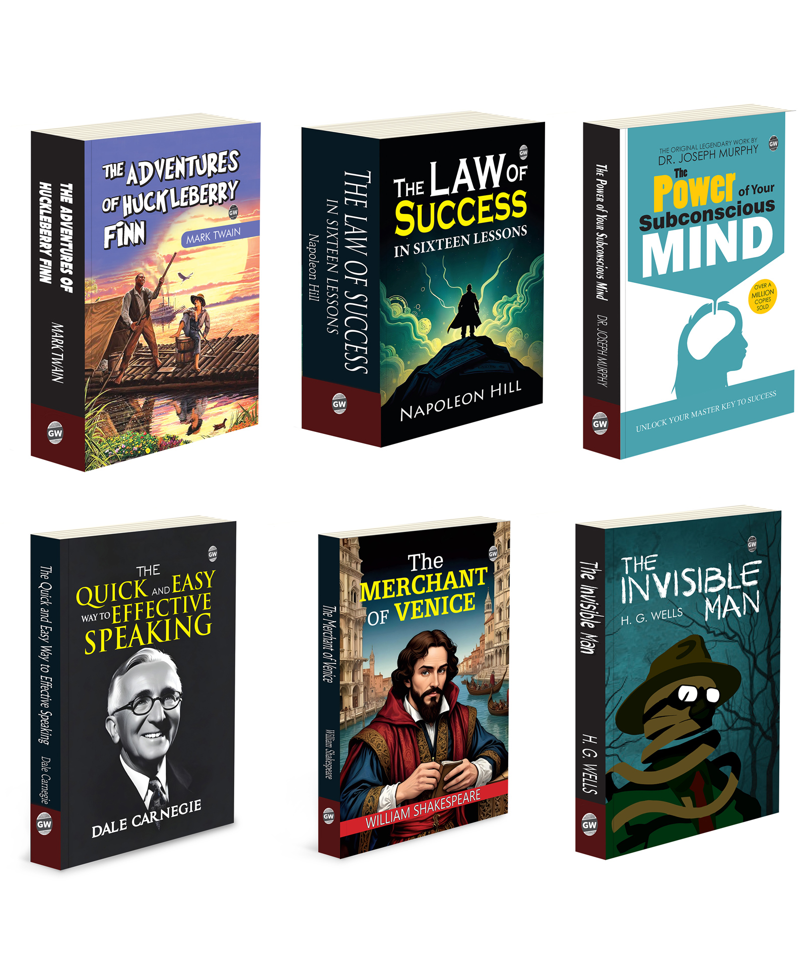 The Adventure Of Huckleberry Finn, The Invisible Man, The Power Of Your Subconscious Mind and more :- Adventure classics combo, science fiction set, motivational self-help pack | Set of 6 books-image-2