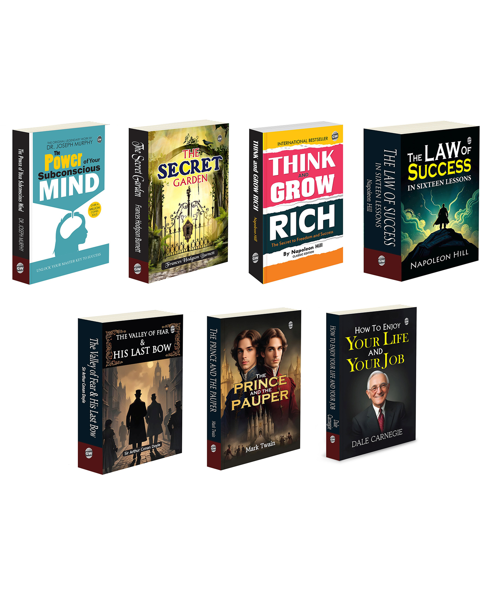 The Power Of Your Subconscious Mind, The Secret Garden, Think & Grow Rich and more :- Self-help motivation combo, prosperity success set, detective mystery pack | Set of 7 books-image-1
