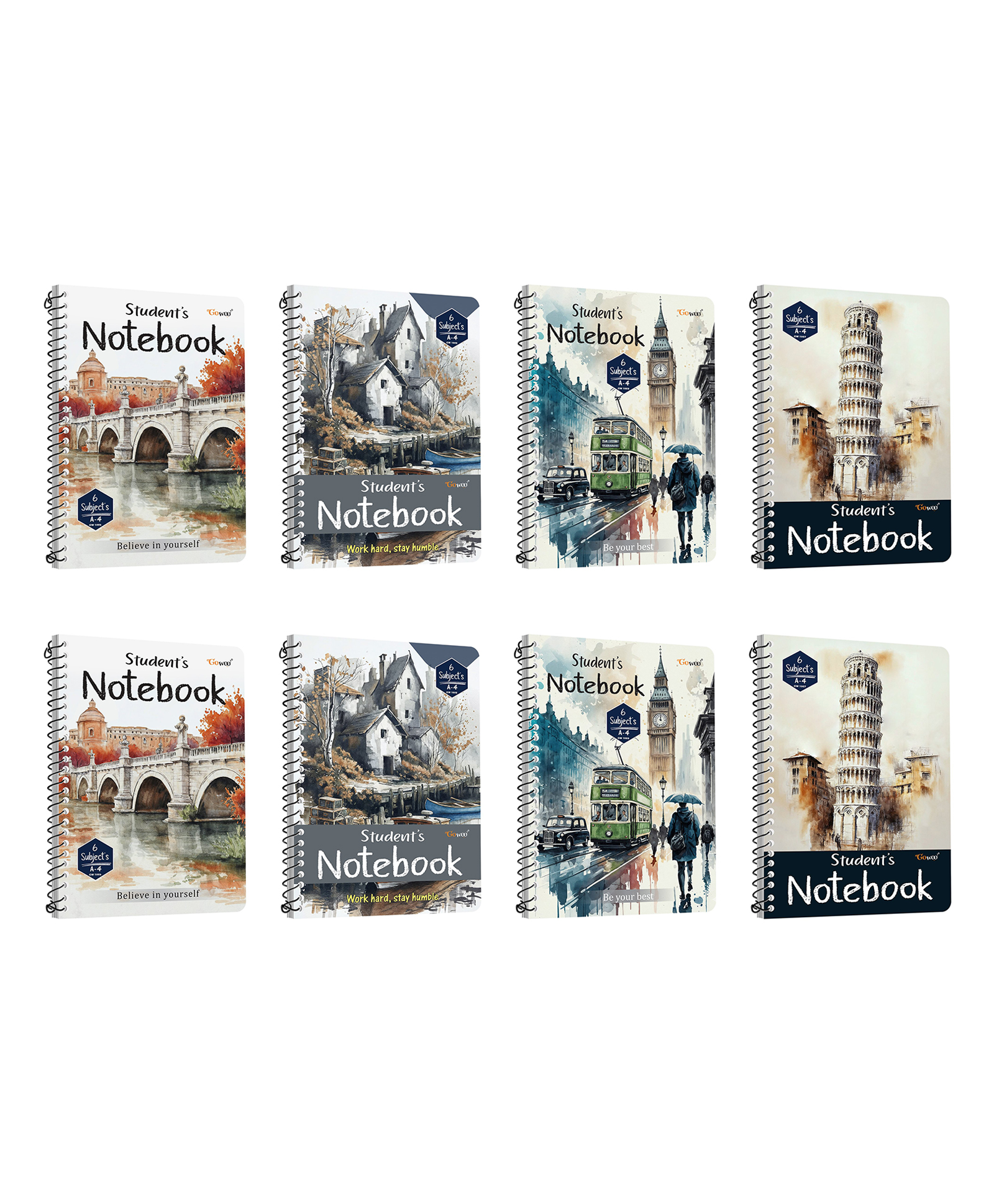 GOWOO A4 Size Autumn Cottage Notebook (Unruled), A4 Size River Bridge Spiral Notebook (Unruled), A4 Size Pisa View (Ruled) and more :- cottage style notebook, 1600 pages | Combo of 8 Book-picture-25