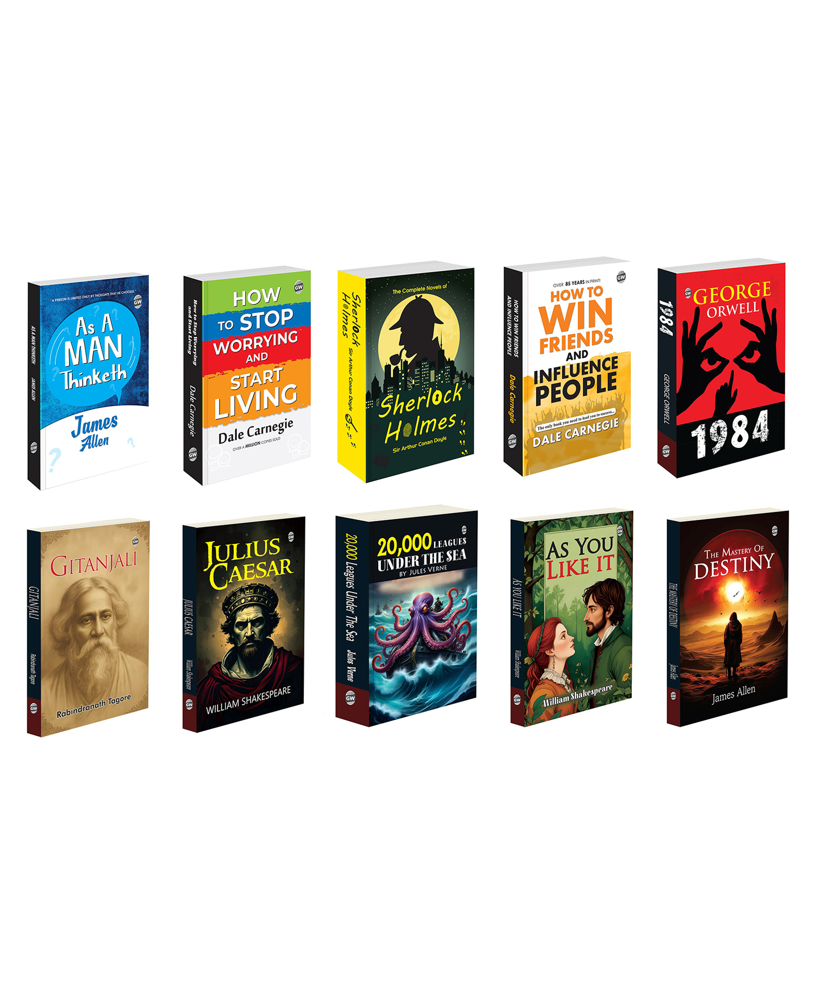 As A Man Thinketh, How to Stop Worrying and Start Living, The Complete Novel of Sherlock Holmes and more :- Sherlock Holmes detective collection, inspirational poetry and classics | Set of 10 books-image-4