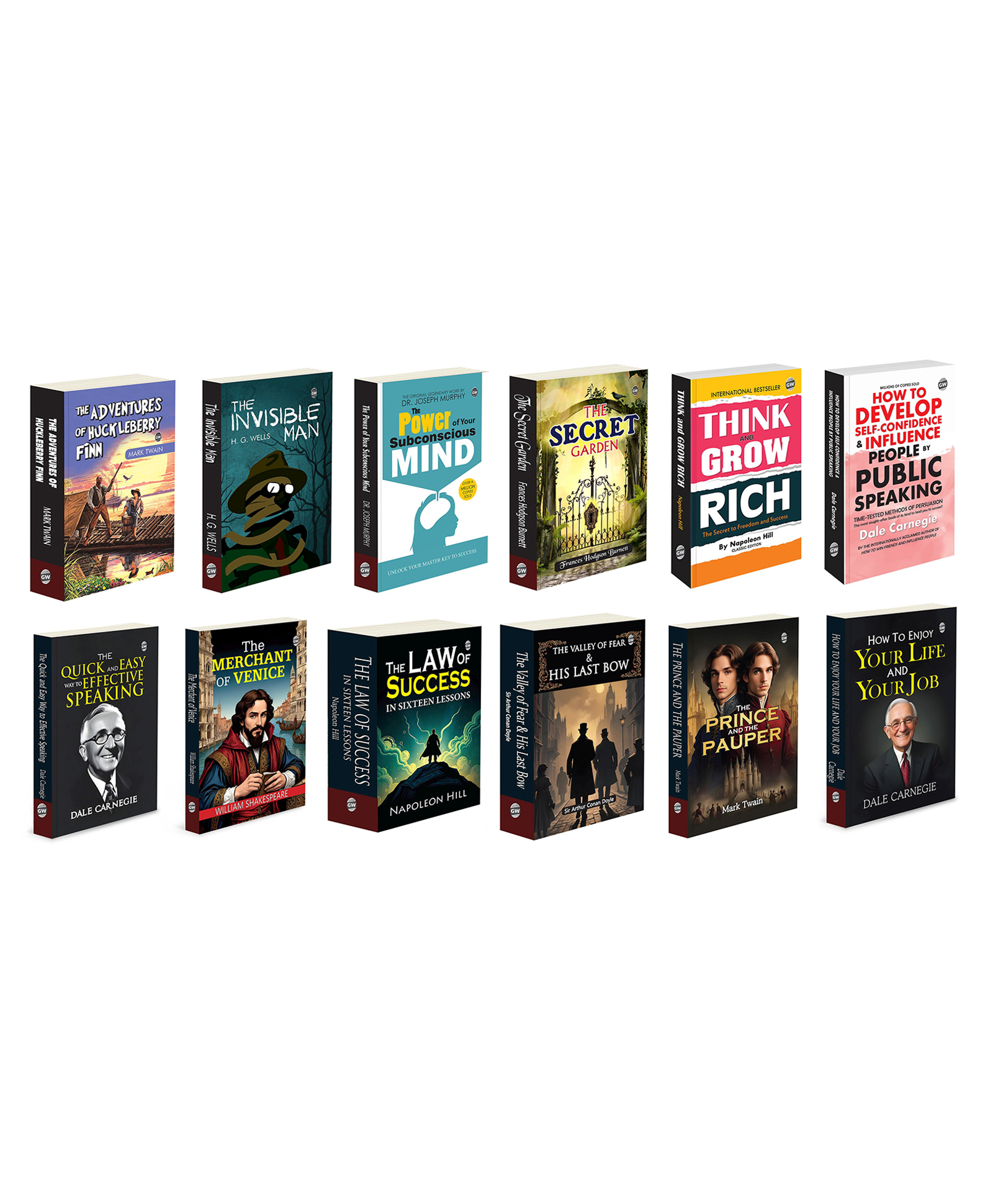 The Adventure Of Huckleberry Finn, The Invisible Man, The Power Of Your Subconscious Mind and more :- H.G. Wells science fiction, motivational psychology, powerful success principles | Set of 12 books-image-1
