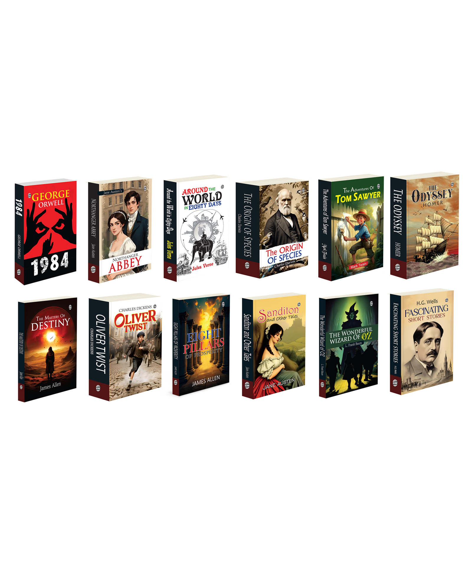 1984, Oliver Twist, Around the World in Eighty Days and more :- dystopian literature, Dickensian social novel, epic voyages, evolutionary science, Greek mythology retelling | Set of 12 books-image-1