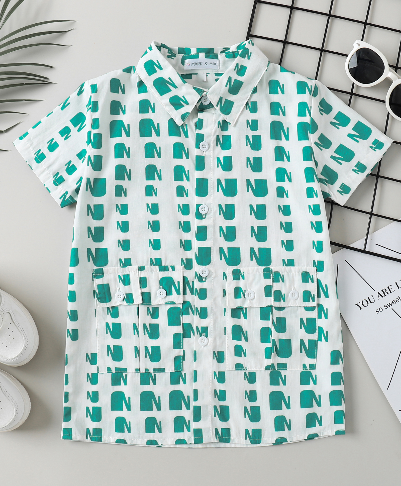 Mark & Mia Cotton Half Sleeves Printed Shirt with Pocket - Green-image-39