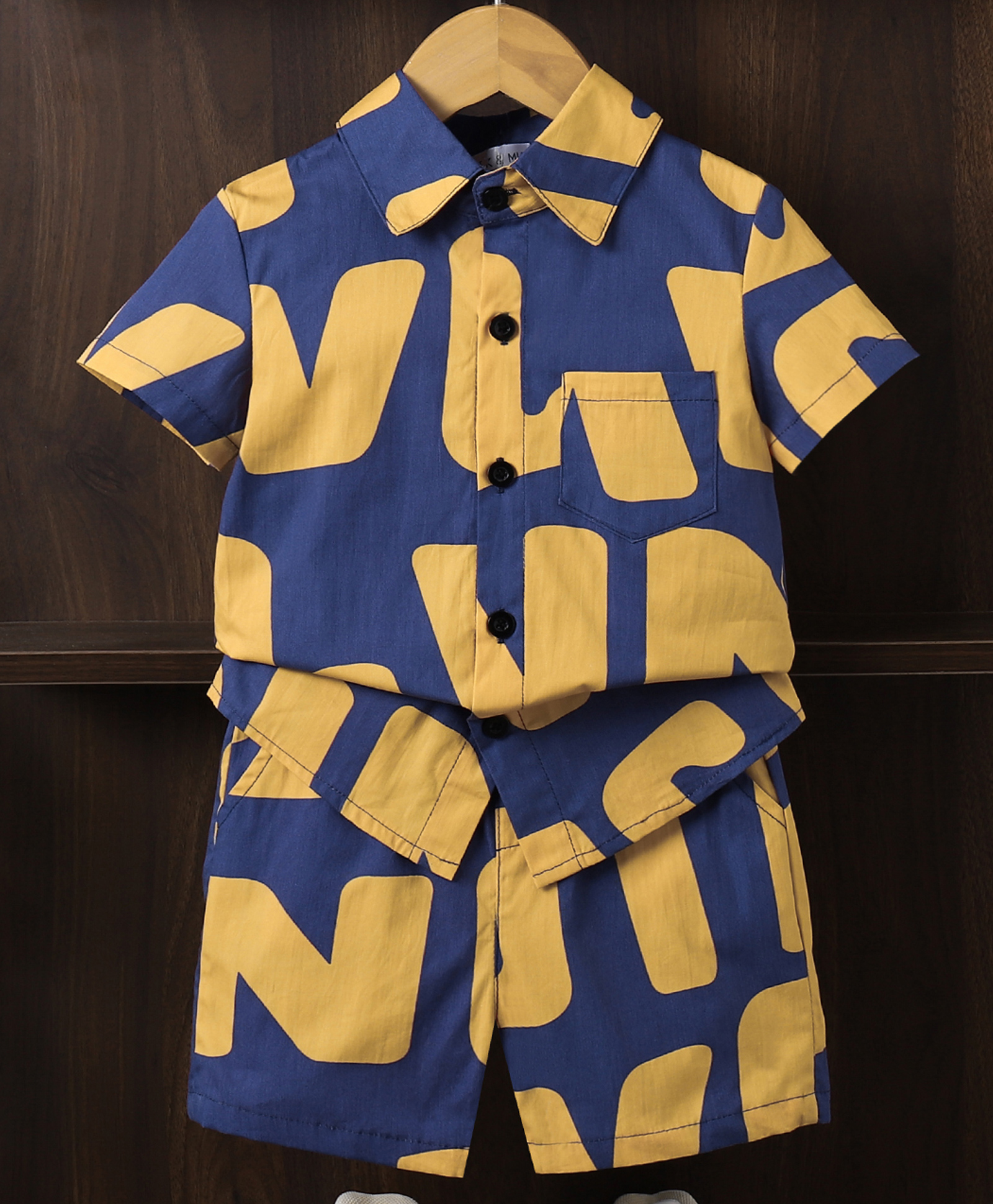 Mark & Mia Cotton Co-ords Shirt & Shorts Set with Alphabet Print - Yellow-picture-15