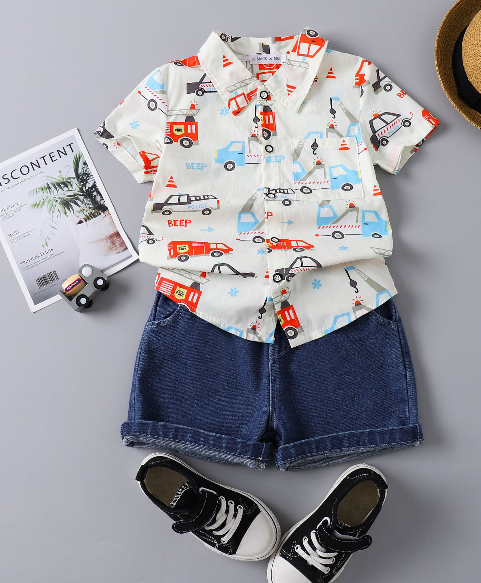 Mark & Mia Cotton Shirt & Shorts Set with Vehicle Print - Multicolor-picture-23