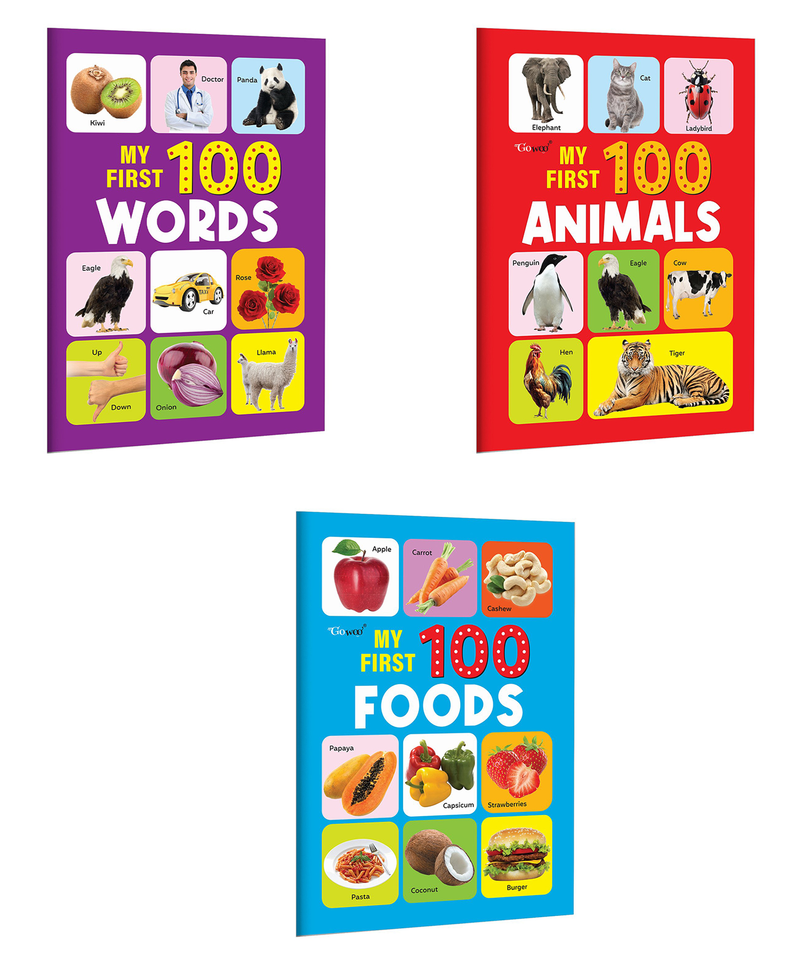 My First 100 Animals, Foods & Words :- Vocabulary building combo, preschool picture set, toddler learning pack, early education books, fun reading | Set of 3 books-image-31