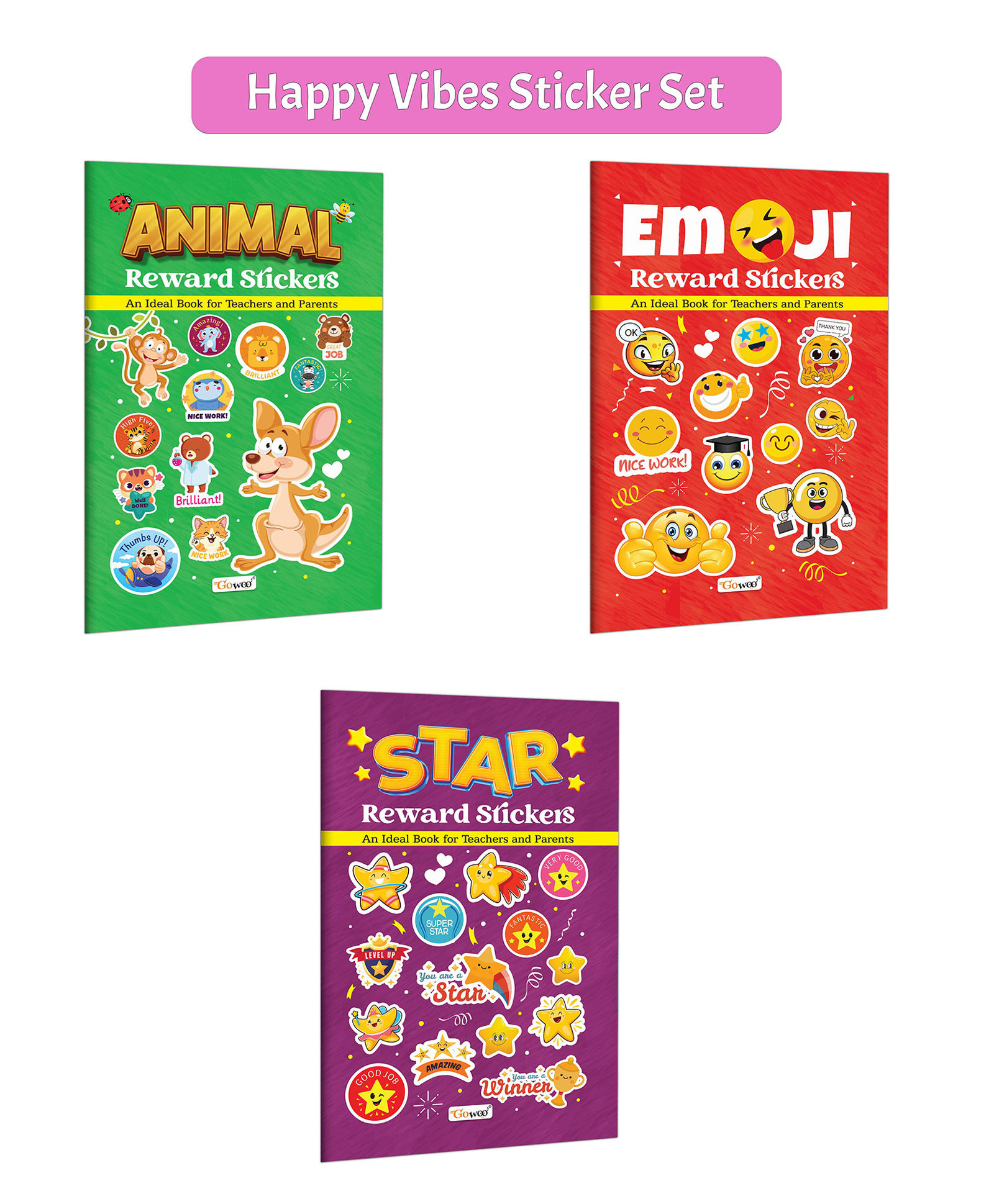 gowoo Animal Reward Stickers, Emoji Reward Stickers and Star Reward Stickers :- Preschool activity rewards, Creative sticker fun, Kids motivation pack, Classroom behaviour support | Pack of 3 Books-picture-28
