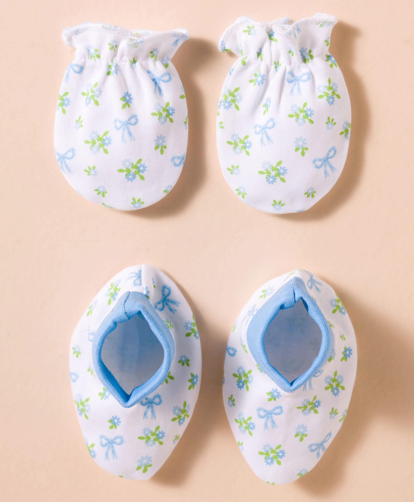 Babyhug 100% Cotton Knit Mittens & Booties with Floral Print - White-picture-28
