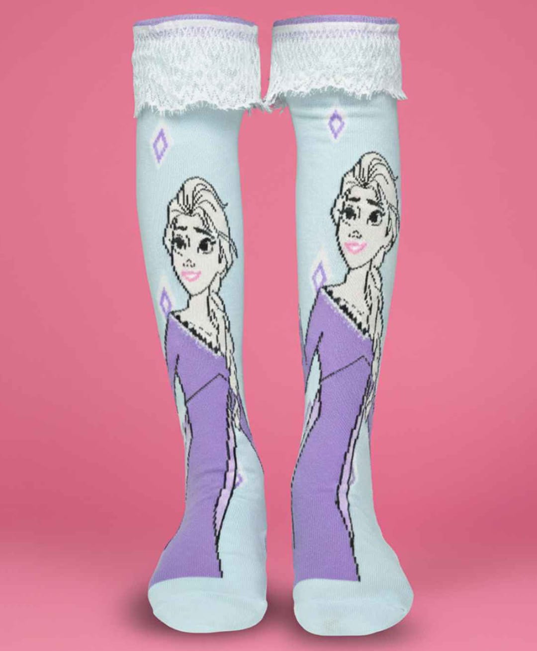 Yellow Bee Cotton Knit Disney Frozen Featuring Elsa Designed Frill Detailed Socks - Blue-image-42