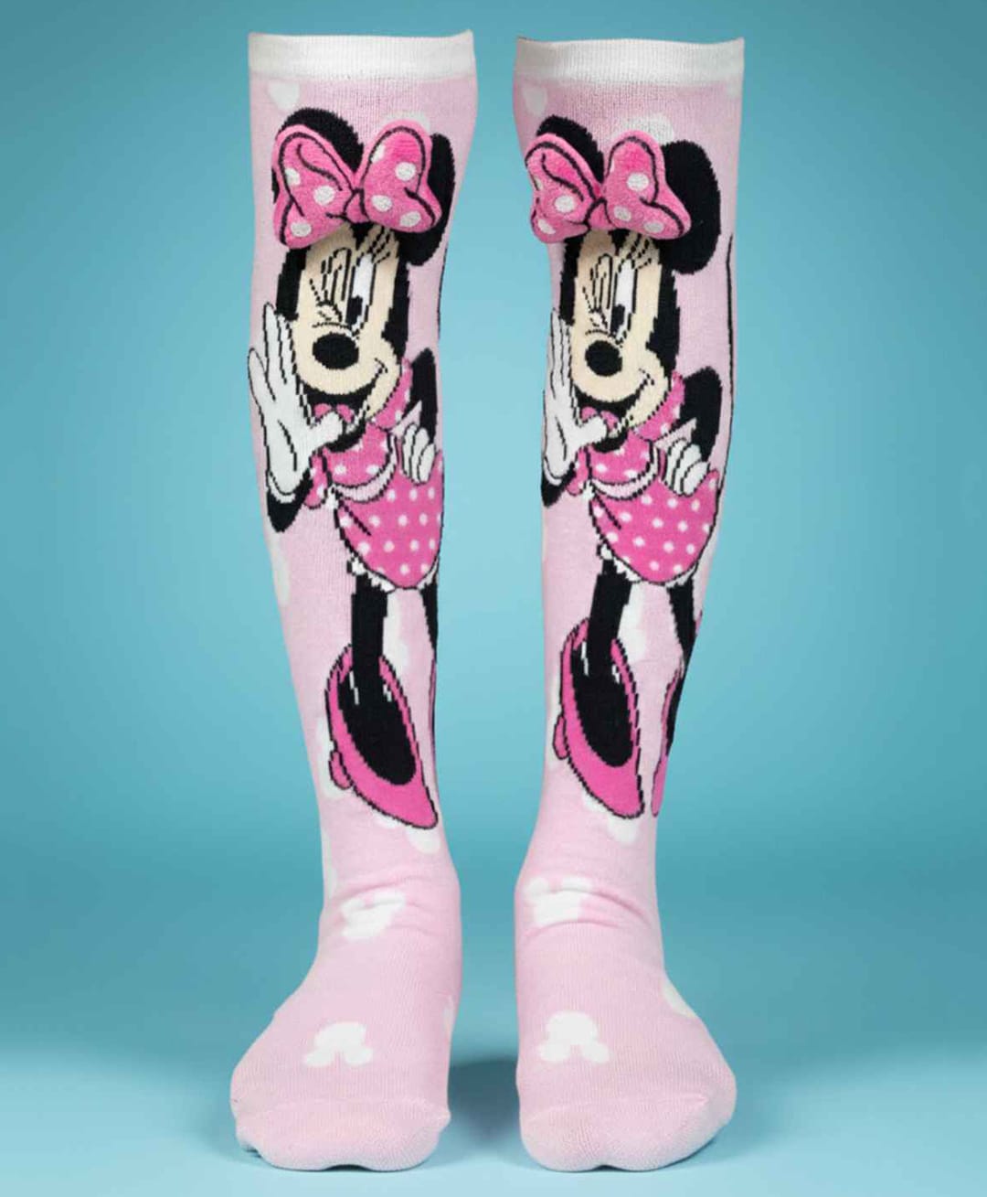 Yellow Bee Cotton Knit Mickey Mouse & Friends Featuring Minnie Mouse Designed Bow Applique Detailed Socks - Pink-picture-26