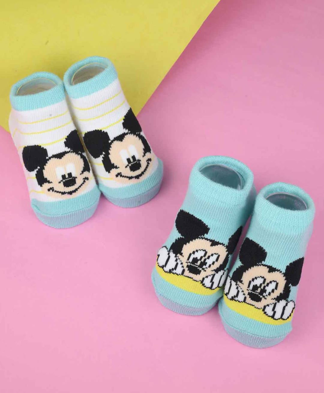 Yellow Bee Cotton Knit Pack Of 2 Mickey & Friends Featuring Mickey Mouse Printed Socks - Multi Colour-image-10