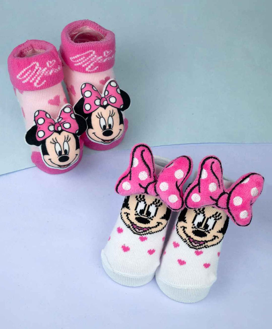 Yellow Bee Cotton Knit Pack Of 2 Disney Mickey & Friends Featuring Minnie Mouse & Mickey Mouse Designed Socks - Pink & White-image-32