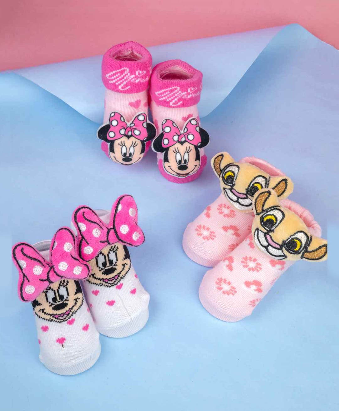 Yellow Bee Pack Of 3 Disney Mickey & Friends Featuring Character Applique Detailed Anti Skid Socks - Pink-image-34