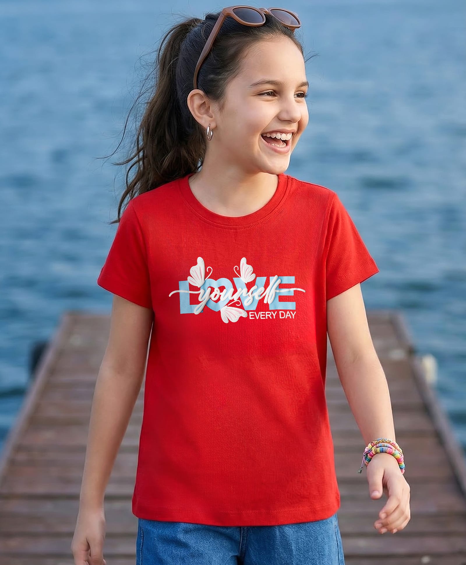 Pine Kids Cotton Knit Half Sleeves T-Shirt With Butterfly Print - Red-picture-19