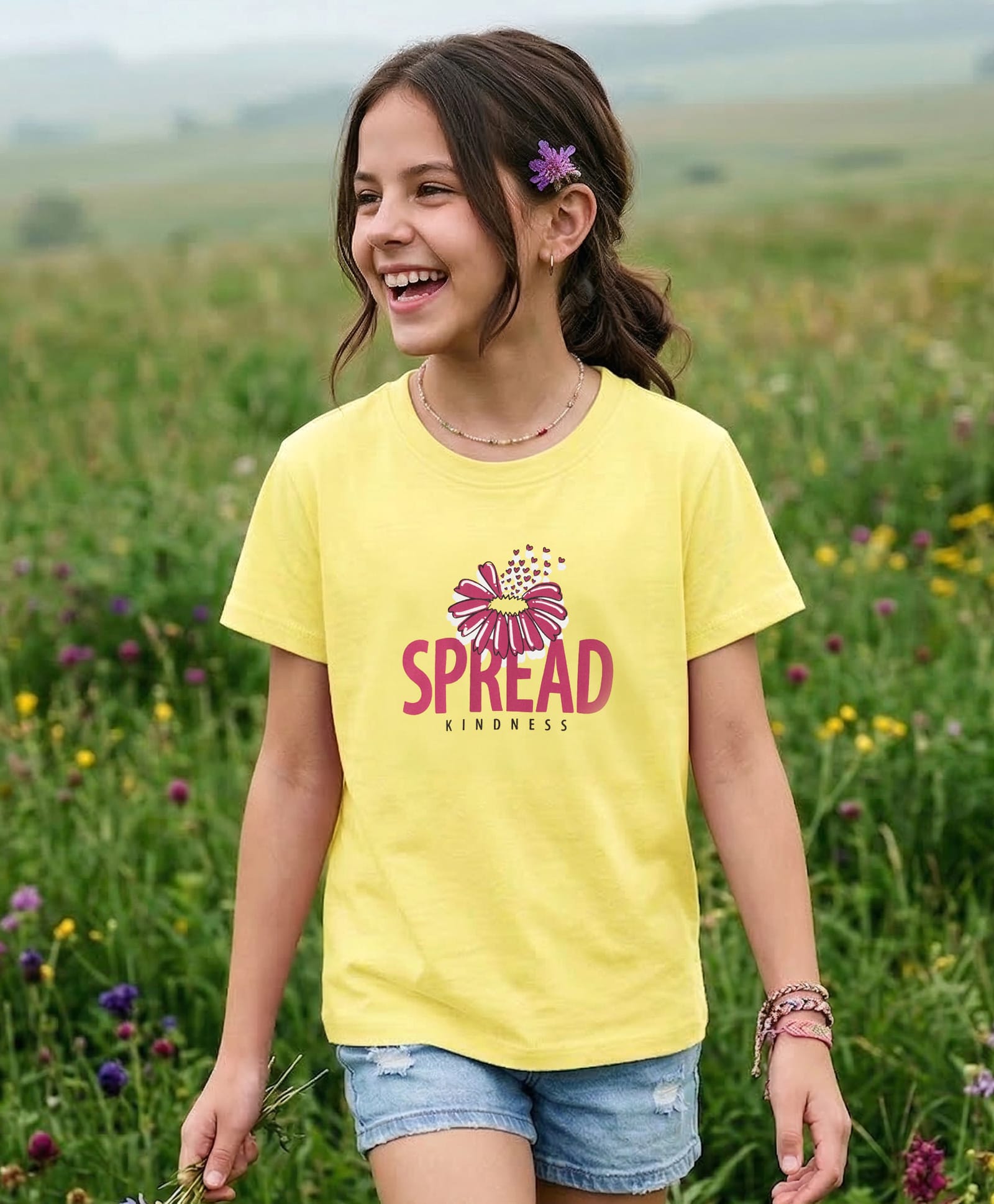 Pine Kids 100% Cotton Knit Half Sleeves Floral Printed T-Shirt - Yellow-image-14