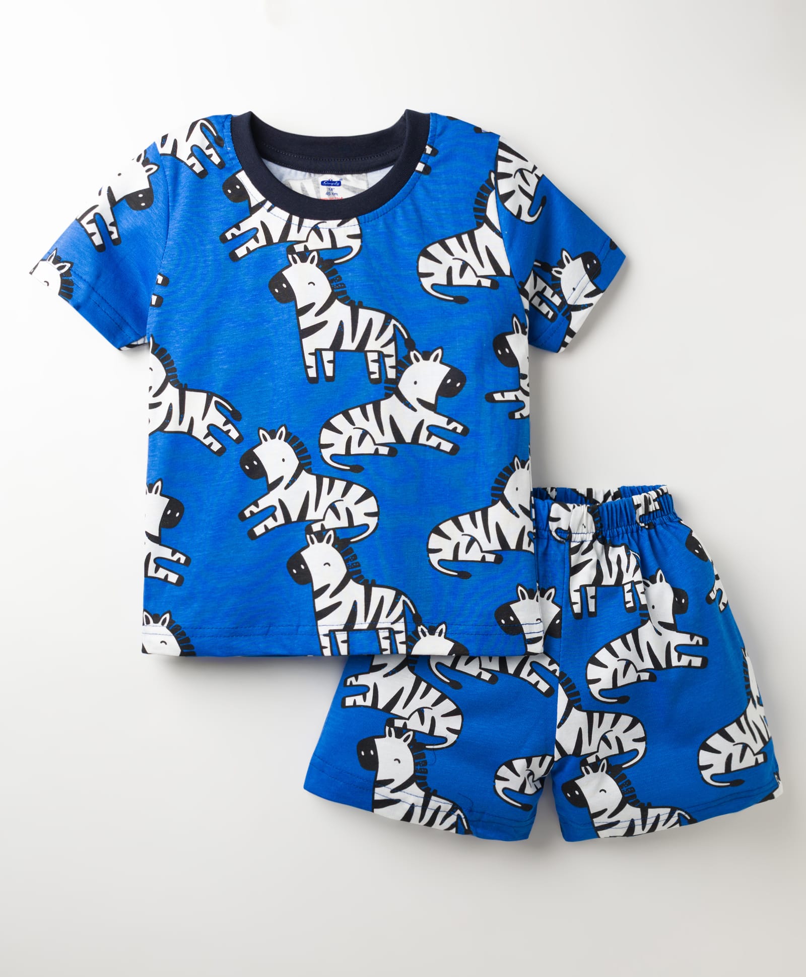 Simply Sinker Knit Half Sleeves T-Shirt & Shorts Set with Zebra Print - Royal Blue-picture-13