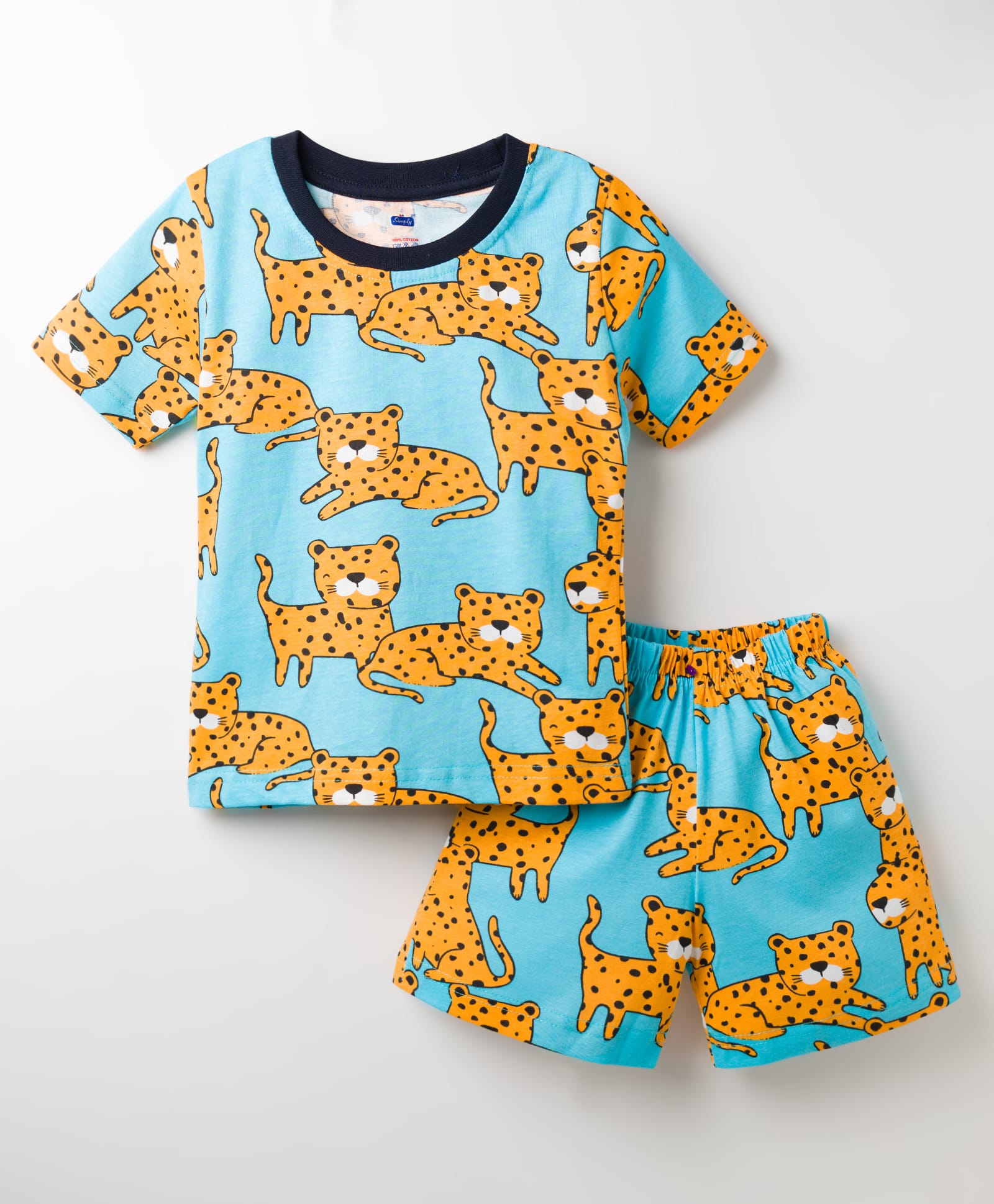 Simply Sinker Knit Half Sleeves T-Shirt & Shorts Set with Tiger Print - Light Blue-image-25