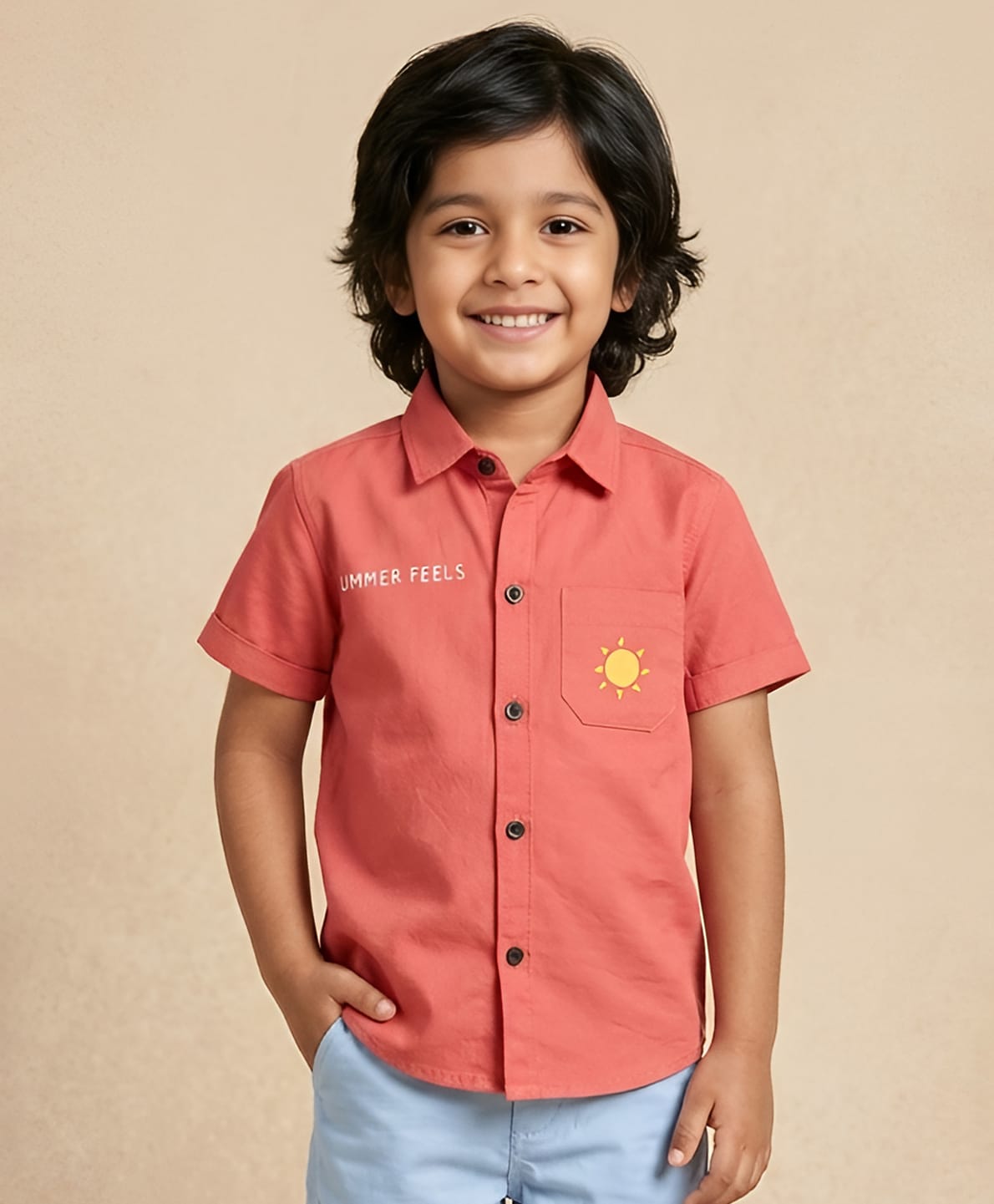Polka Tots Cotton Woven Half Sleeves Typography Back Printed Shirt - Red-picture-37