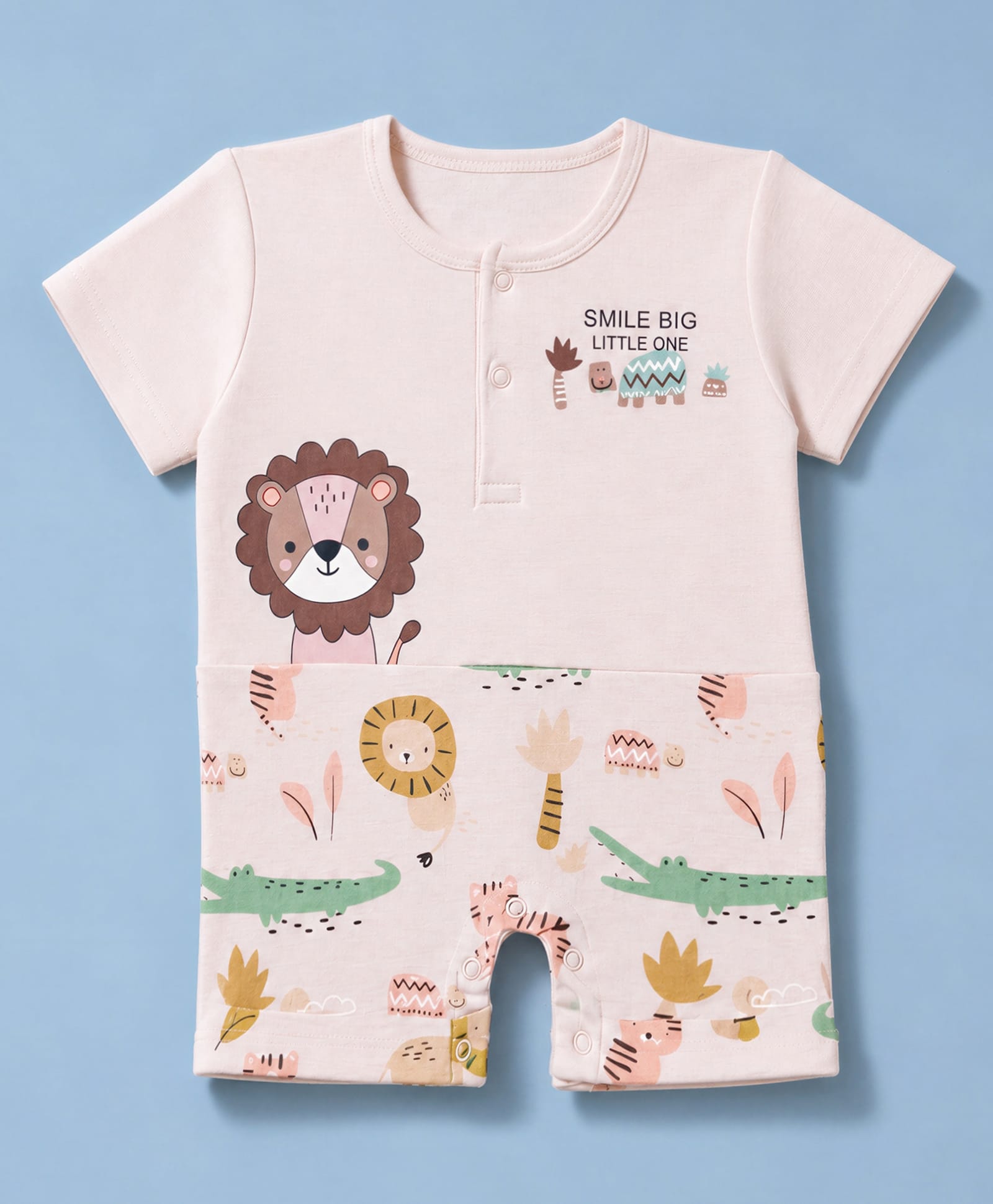 ToffyHouse Interlock Knit Half Sleeves Animals Printed Romper - Peach-image-27
