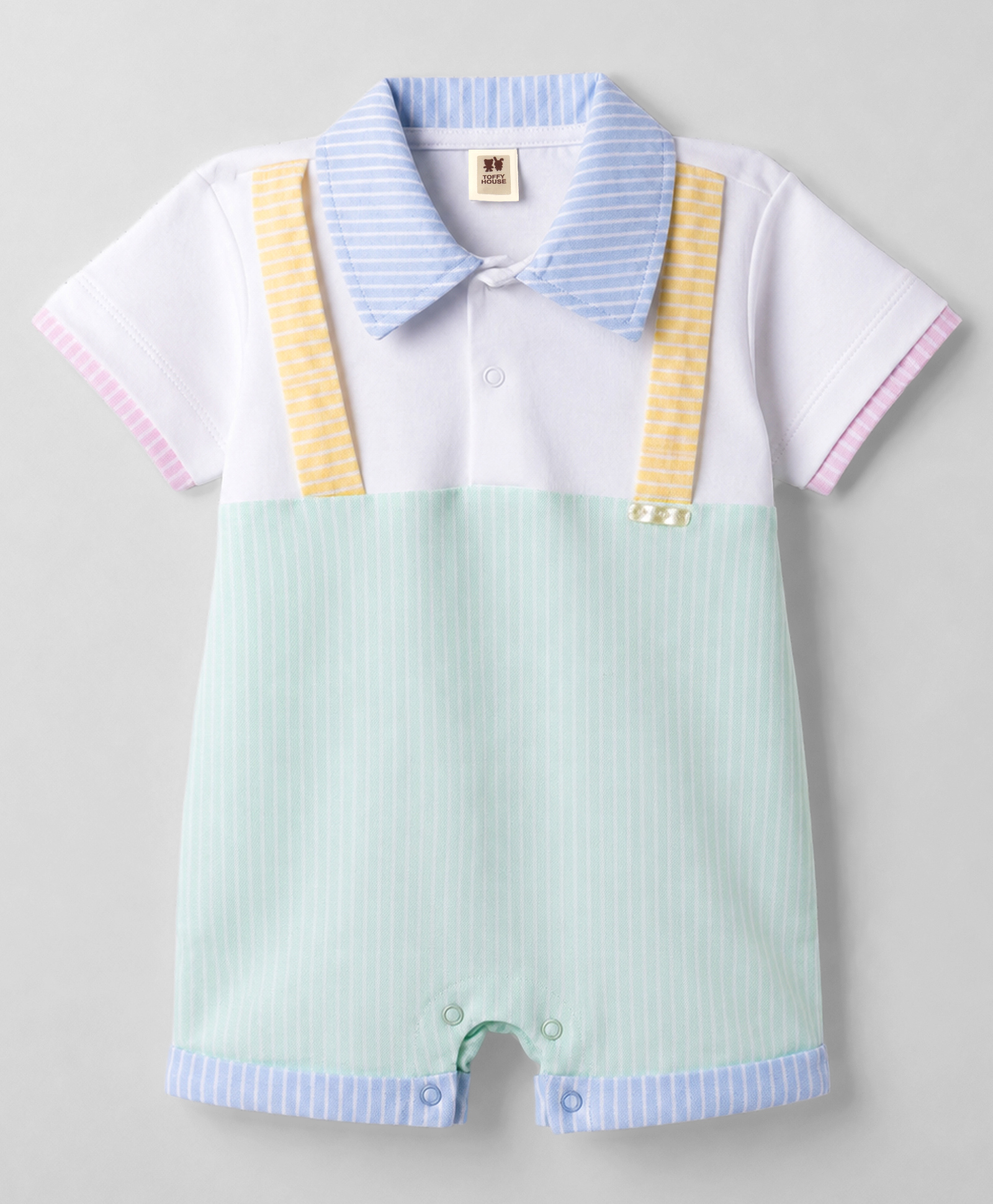 ToffyHouse Interlock Knit Half Sleeves Striped Romper - Multicolor-image-11