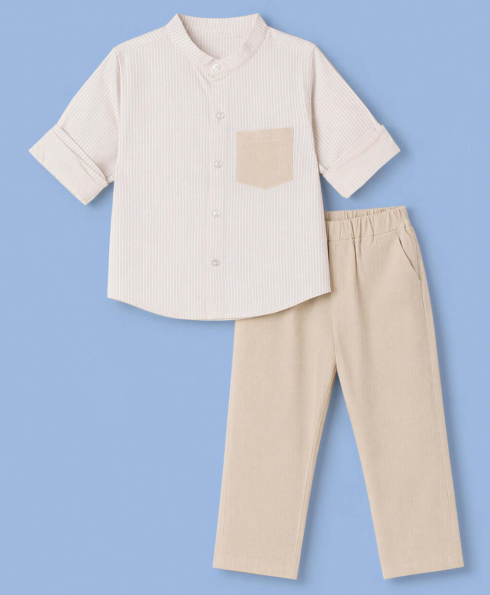 ToffyHouse Cotton Knit Full Sleeves Striped Shirt & Pant Set- Off White-picture-24