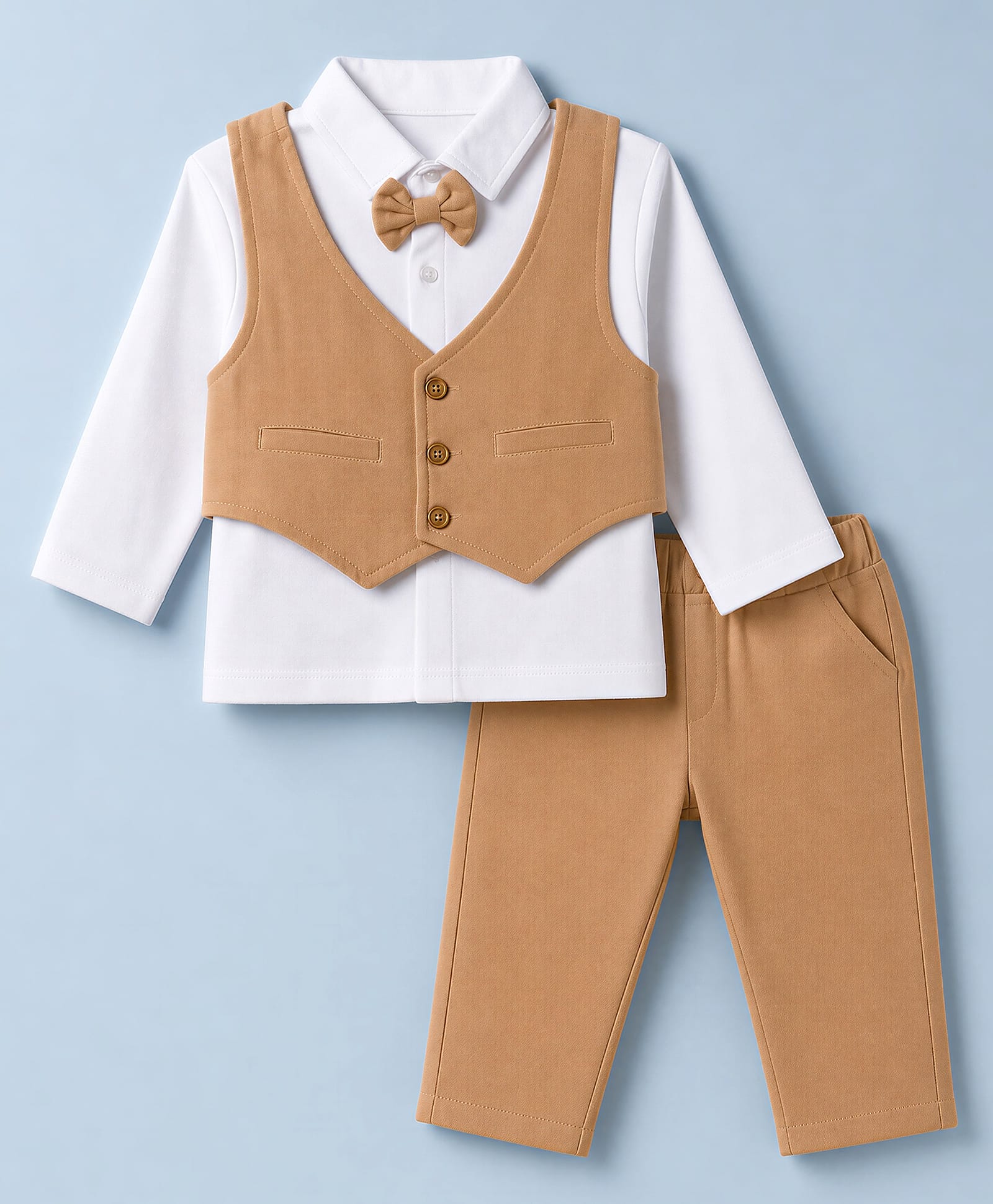 ToffyHouse Interlock Knit Full Sleeves Solid Colour Party Suit With Attached Bow - Off White-picture-42