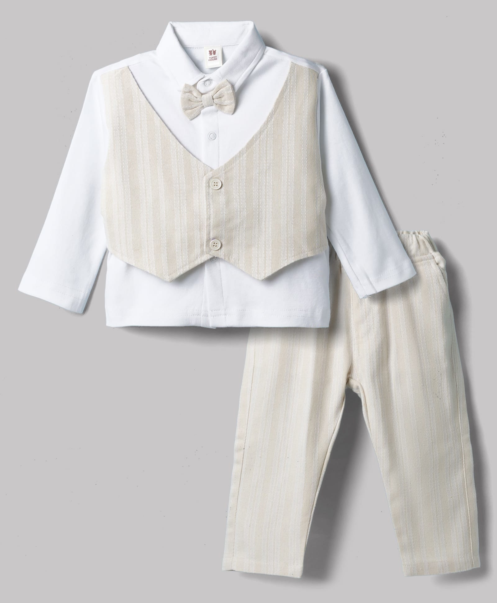 ToffyHouse Interlock Knit Full Sleeves Shirt with Attached Jacket & Trouser - Beige-picture-3