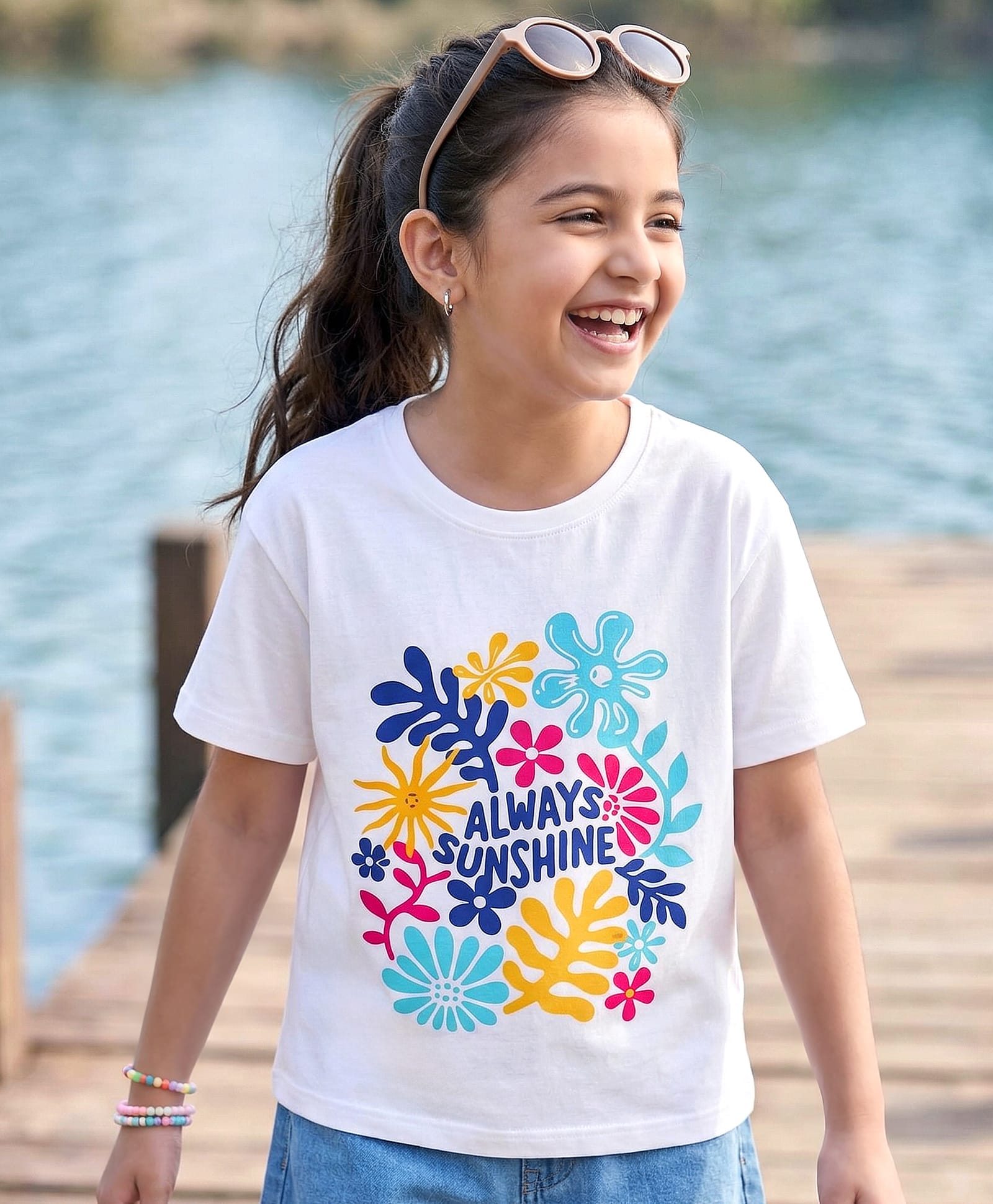 Pine Kids Cotton Knit Drop Shoulder T-Shirt with Tropical Theme Graphic - White-image-28