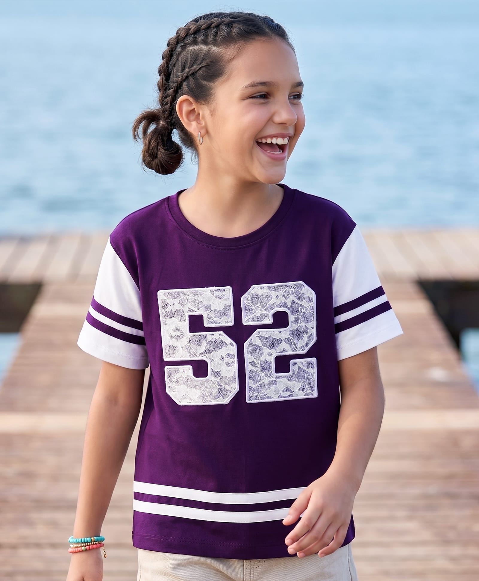 Pine Kids Cotton Knit T-Shirt with Half Sleeves and Round Neck Imperial Purple 5-6 Years-image-38
