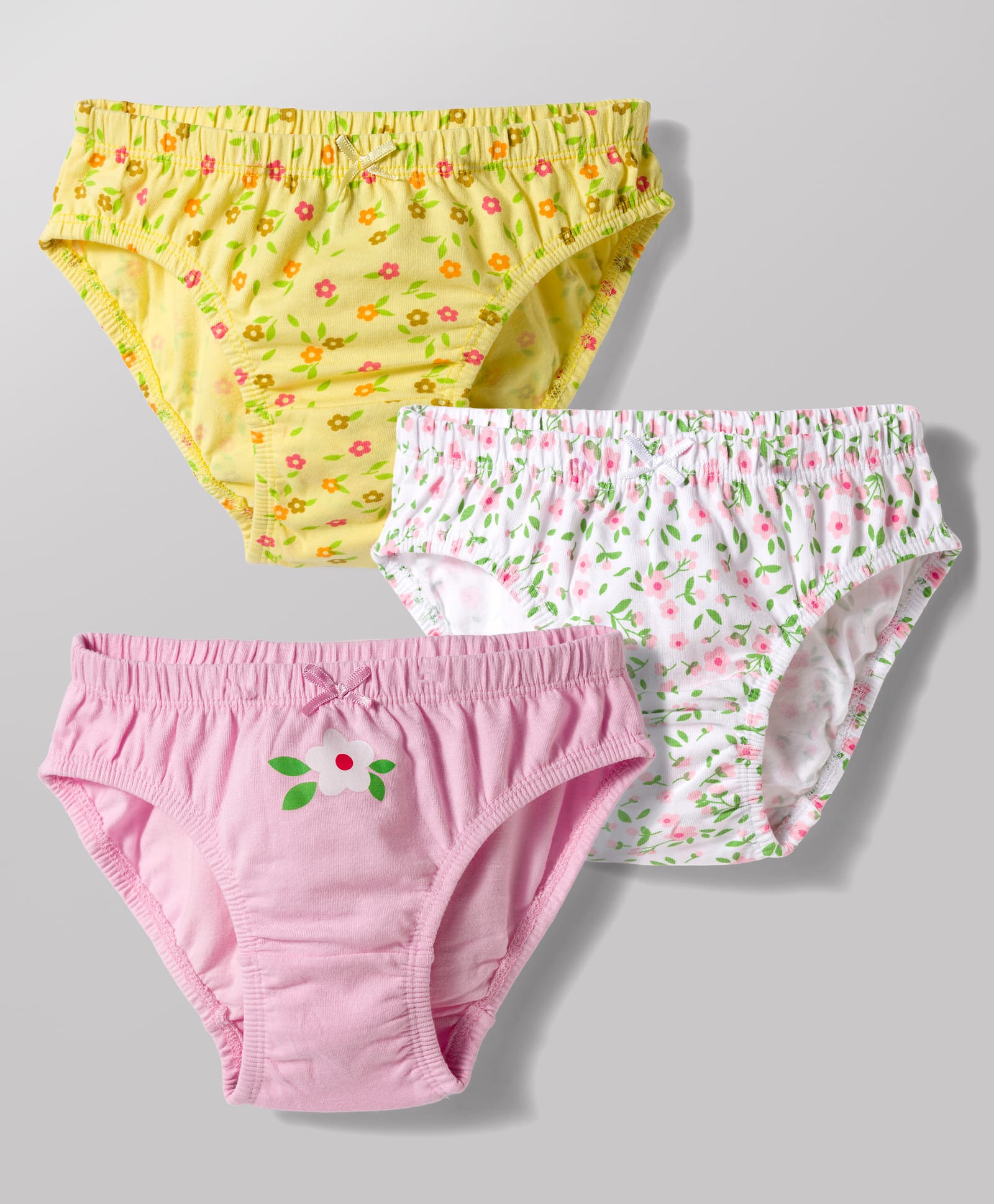 Honeyhap Premium Cotton Elastane Knit With Bio Finish Panties With Floral Print Pack of 3 - Yellow Iris Primrose Pink & Bright White-picture-18