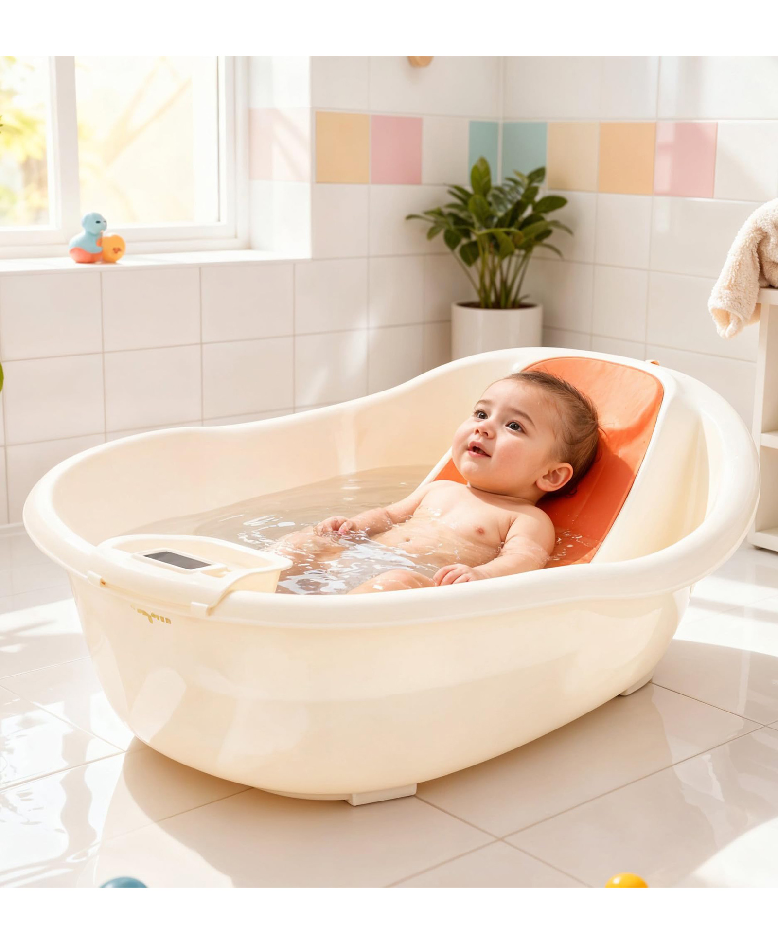 Baybee Dive Baby Bath Tub for Kids | Bathing Tub with Touch Monitor & Tray | Newborn Baby Bath Seat | Kids Bather with Anti-Slip Support & Soft Headrest | Kids Bathtub for Baby 0 to 5 Years (Orange)-picture-19