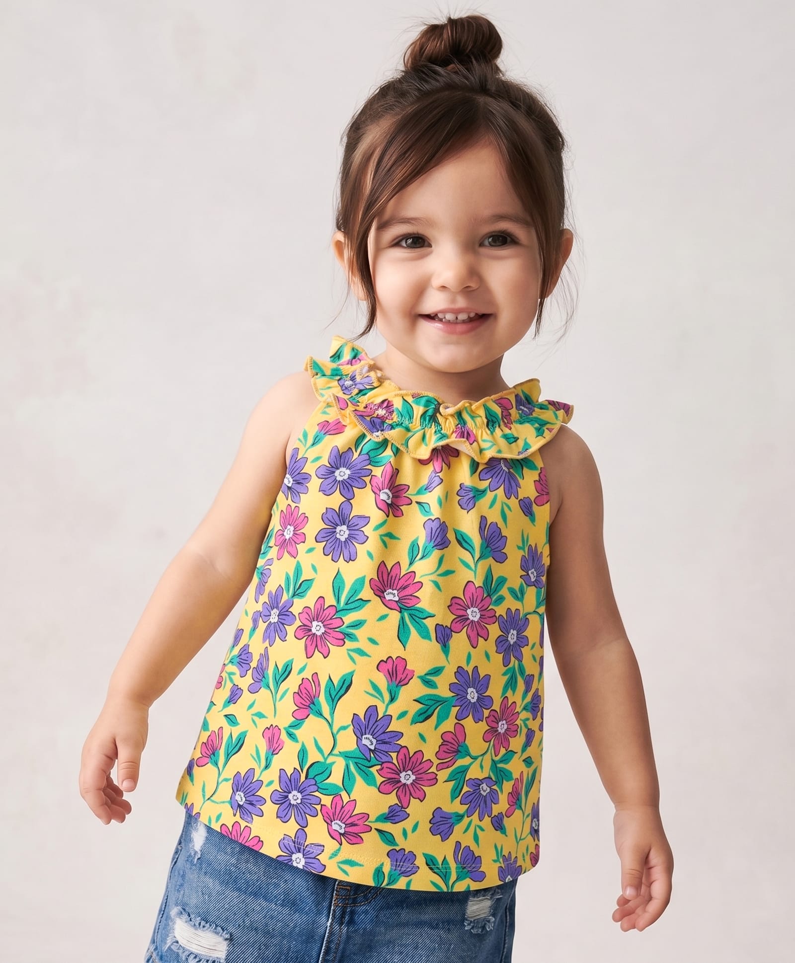 Babyhug 100% Cotton Knit Sleeveless Floral Printed Top - Multicolor-image-13