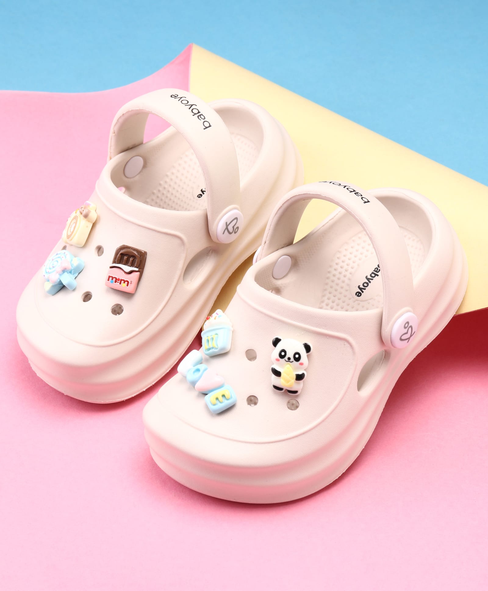Babyoye Clogs With Candy Ice-Cream & Panda Charms - Cream-picture-14