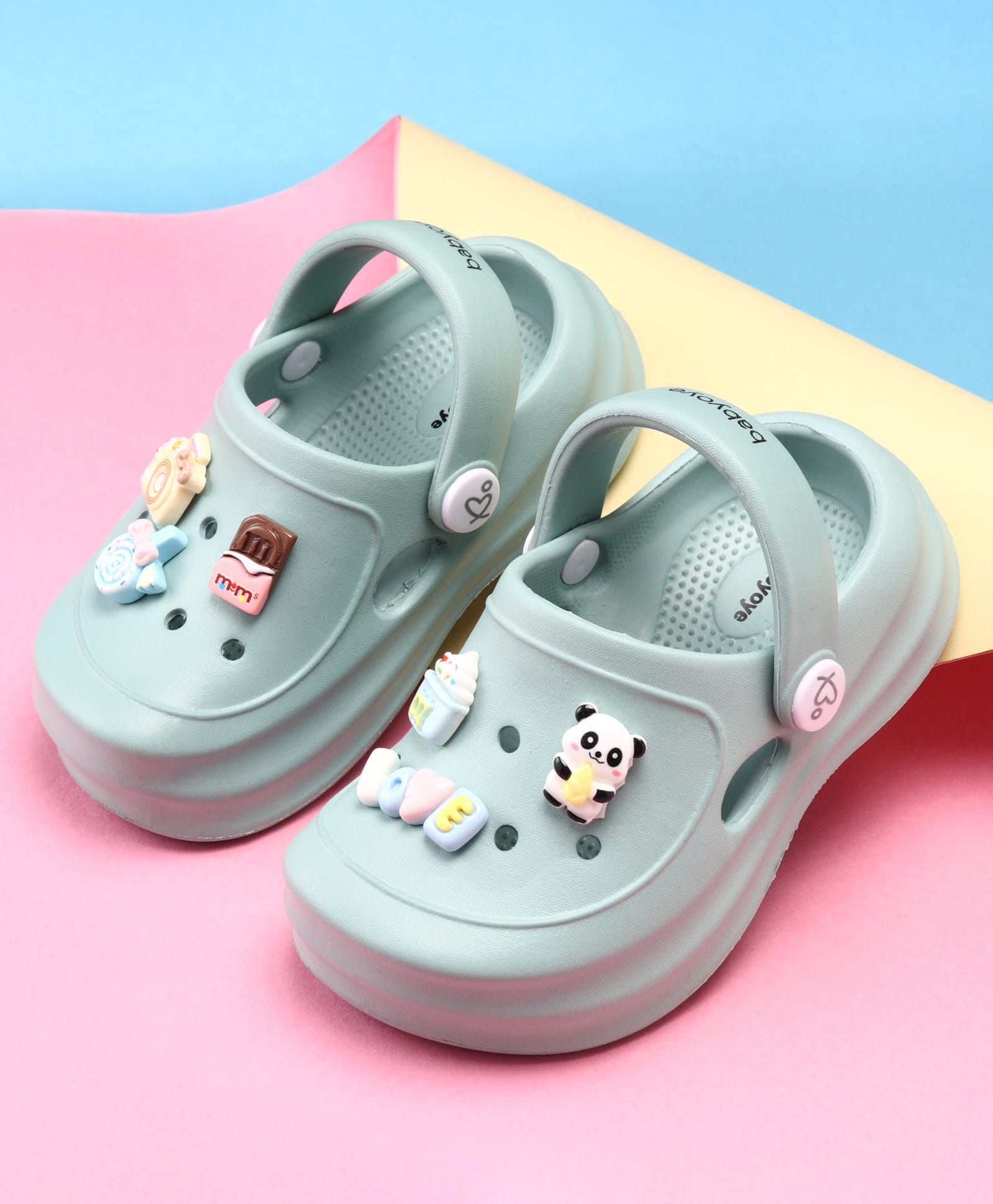 Babyoye Clogs With Candy Ice- Cream & Panda Charms - Mint-image-48