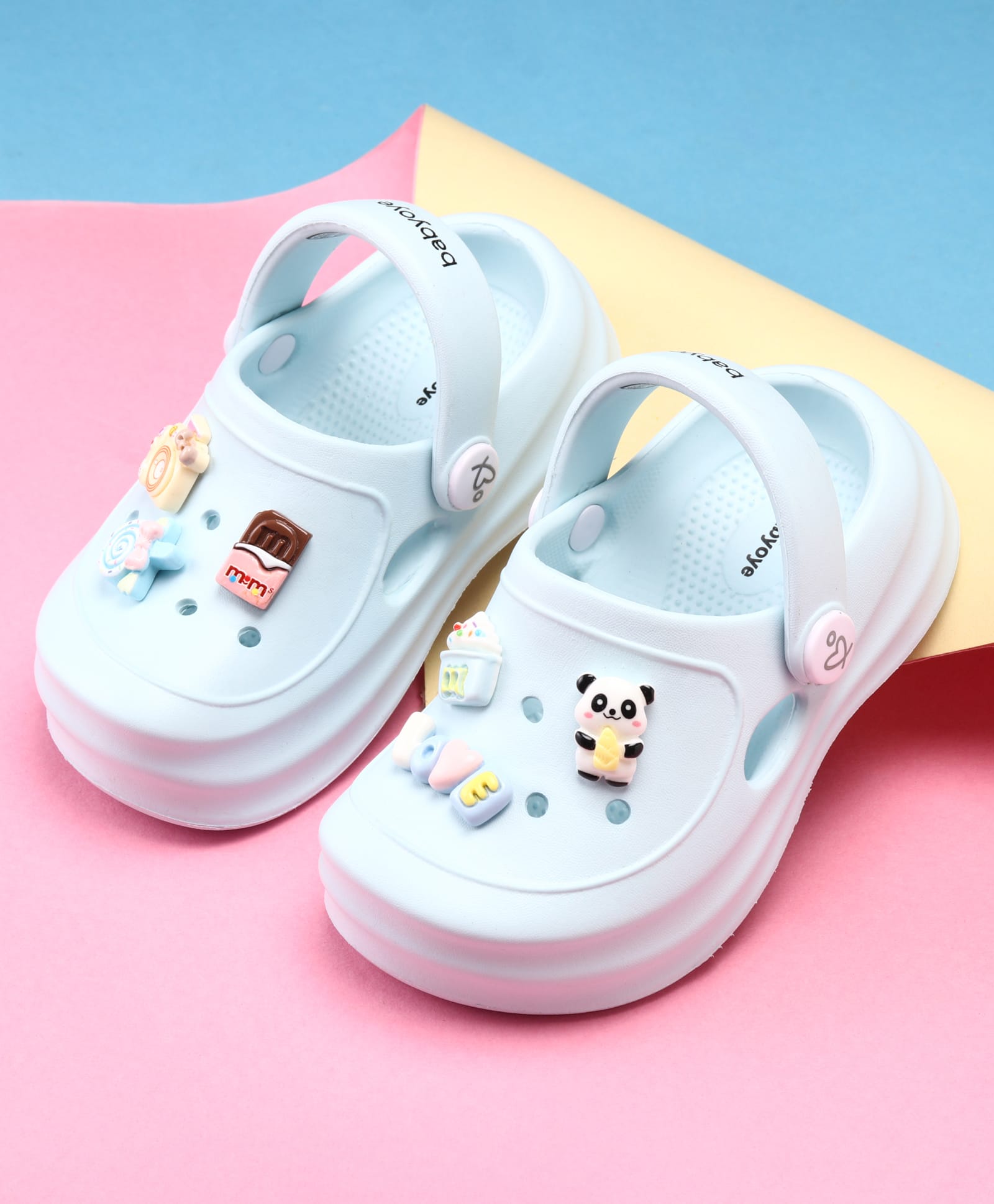 Babyoye Clogs With Candy Ice-Cream & Panda Charms - Sky Blue-image-12