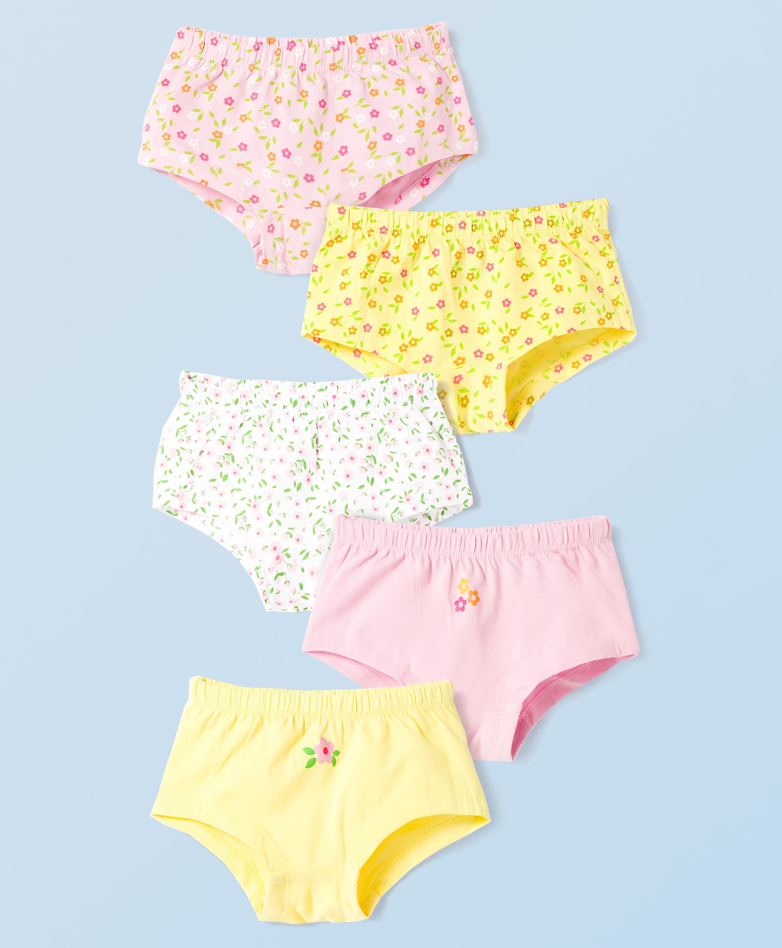 Honeyhap Premium Cotton Elastane Knit Panties With Bio Finish & Floral Print Pack of 5 - Primrose Pink Yellow Iris & Bright White-image-49
