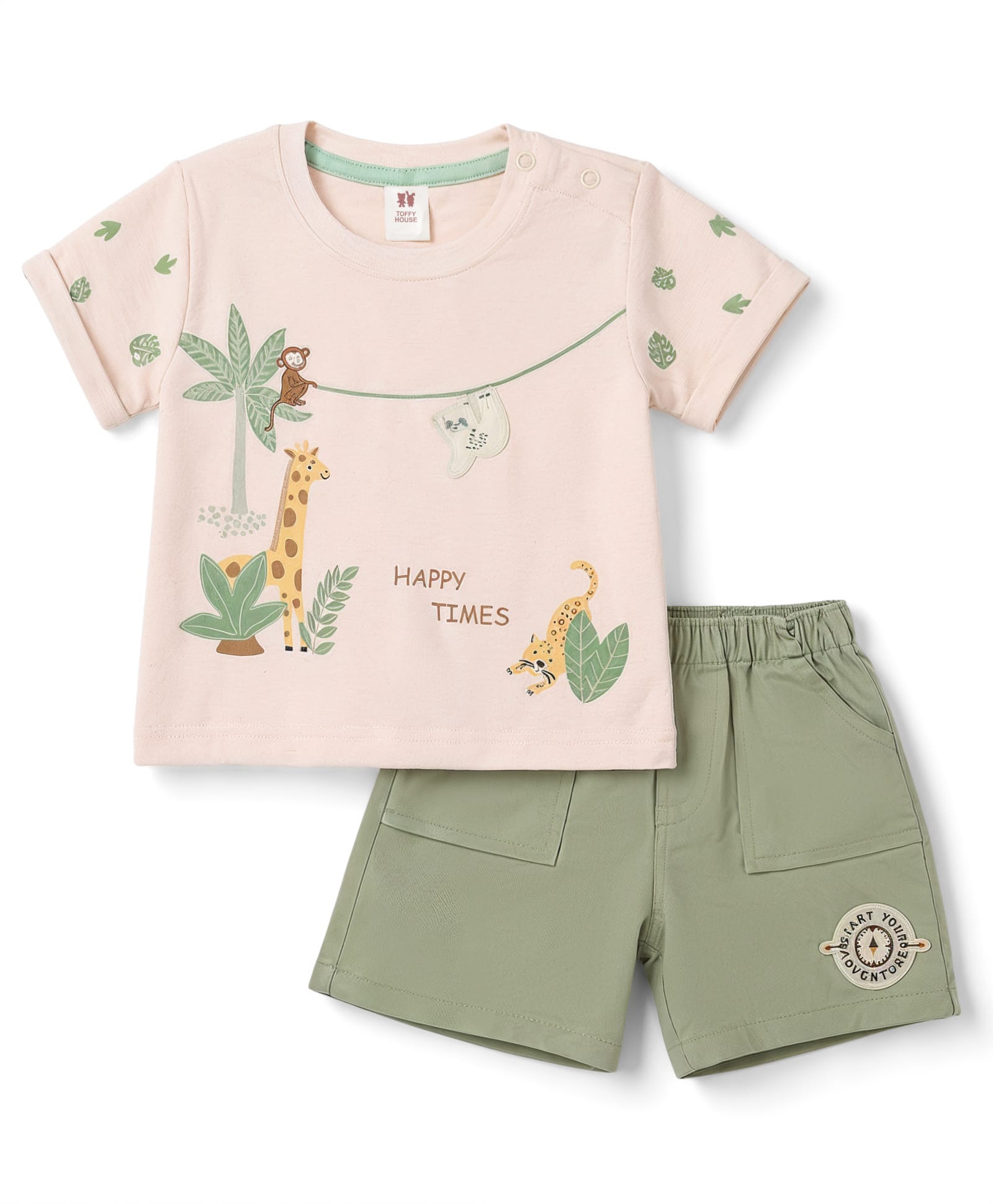 ToffyHouse Interlock Knit Half Sleeves Animal Printed T-Shirt & Shorts Set - Beige-picture-24
