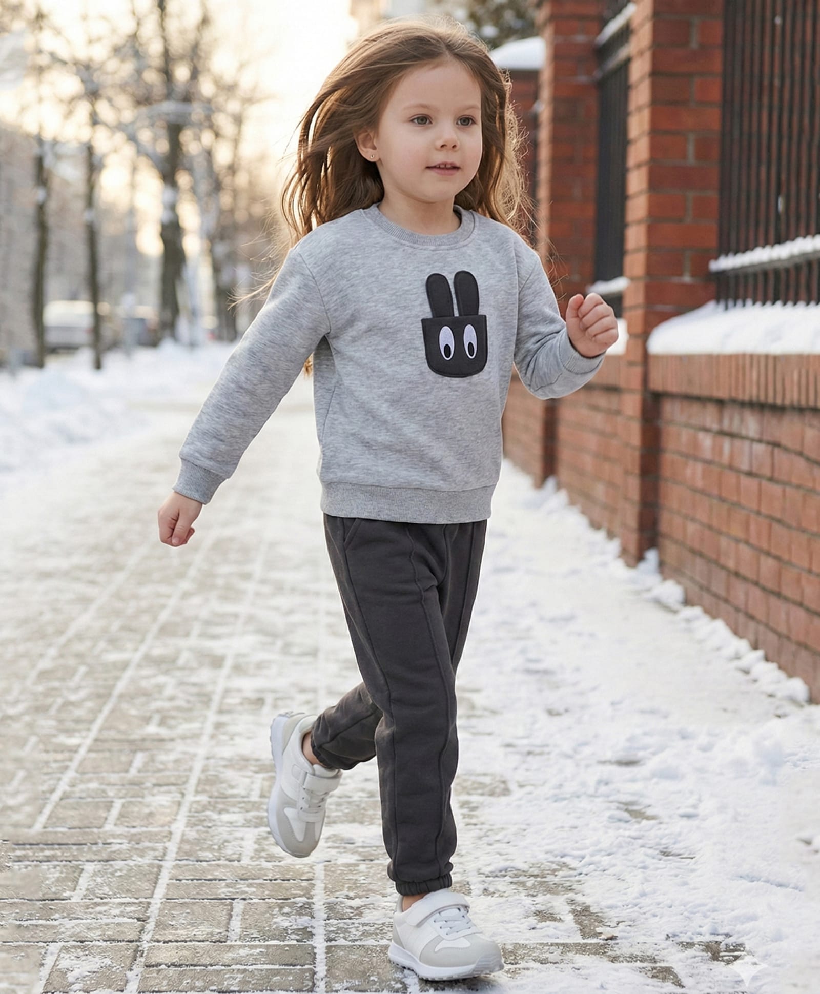 Creative Kids Cotton Woven Full Sleeves Animal Applique Sweatshirt & Jogger Set - Grey-picture-20