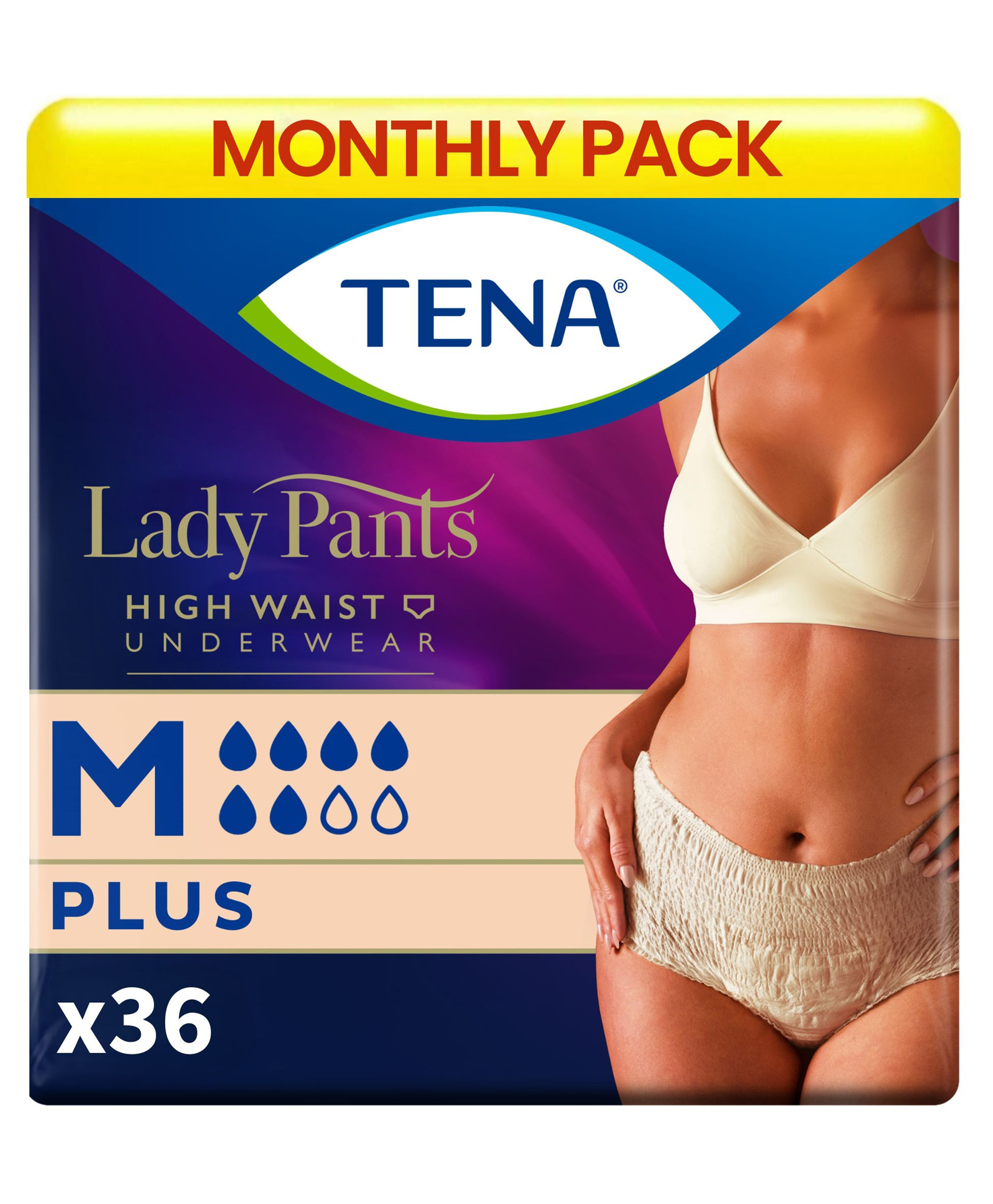 TENA Lady Plus Incontinence Pants Medium (M) | High Waist Adult Diapers | Pack of 4 - 9 Pieces Each