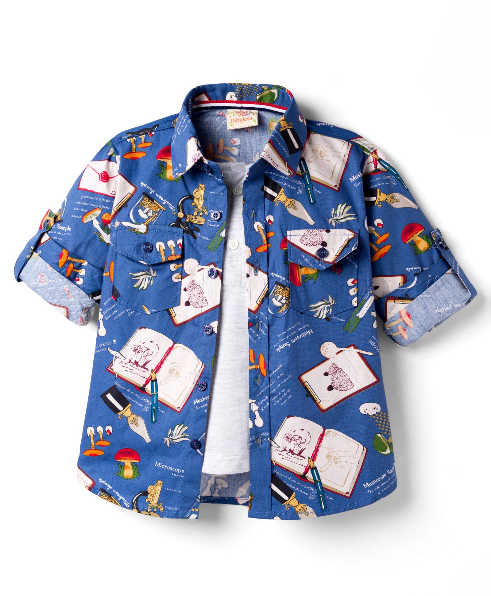 Rikidoos Cotton Woven Full Sleeves Diary Printed Shirt With Attached Tee - Blue-image-20