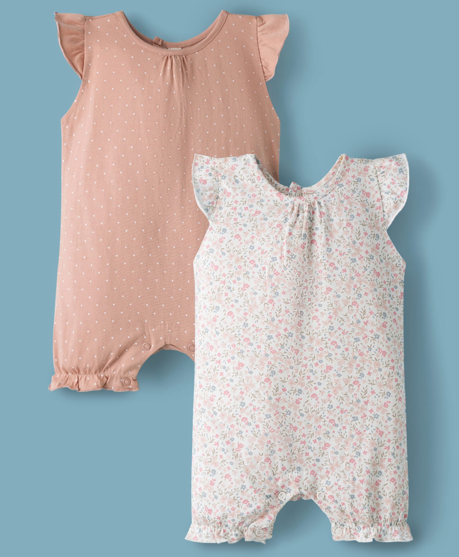 I Bears Interlock Knit Sleeveless Polka Dots & Floral Printed Rompers Pack Of 2 - Multicolour-image-13