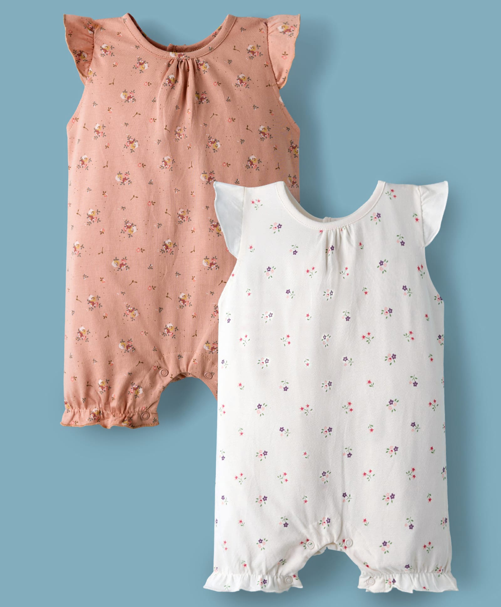 I Bears Interlock Knit Sleeveless Floral Printed Rompers Pack Of 2 - Multicolour-image-37