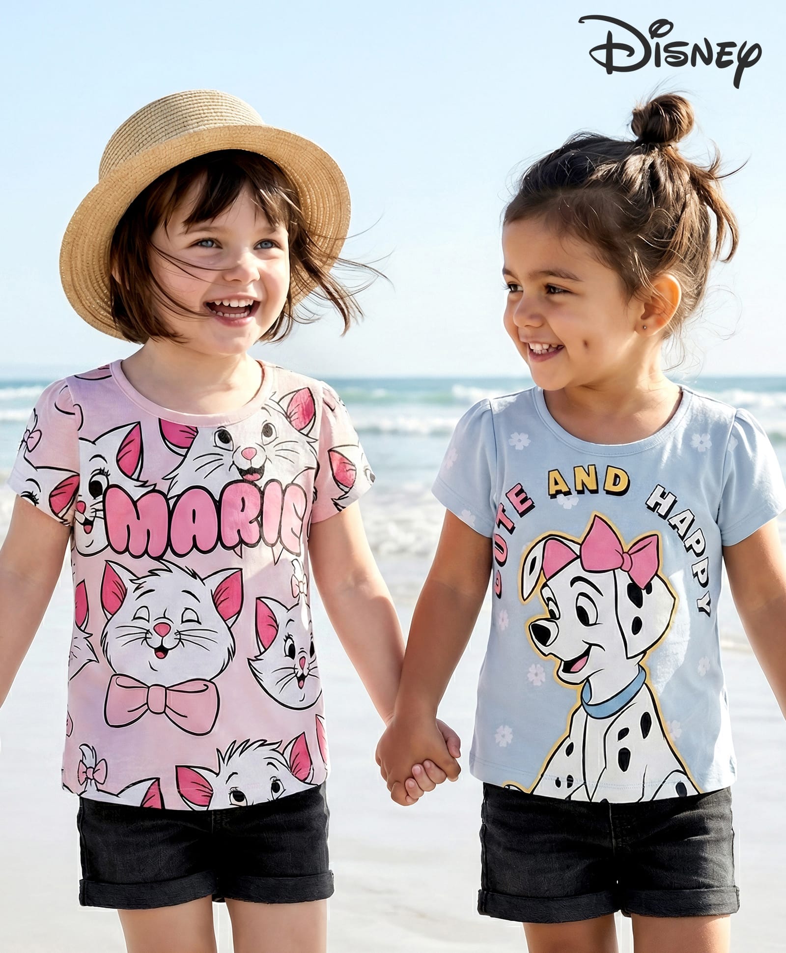 Babyhug Disney Knit Half Sleeves T-Shirts with Disney Character Graphic Pack of 2 - Light Blue & Pink-image-1