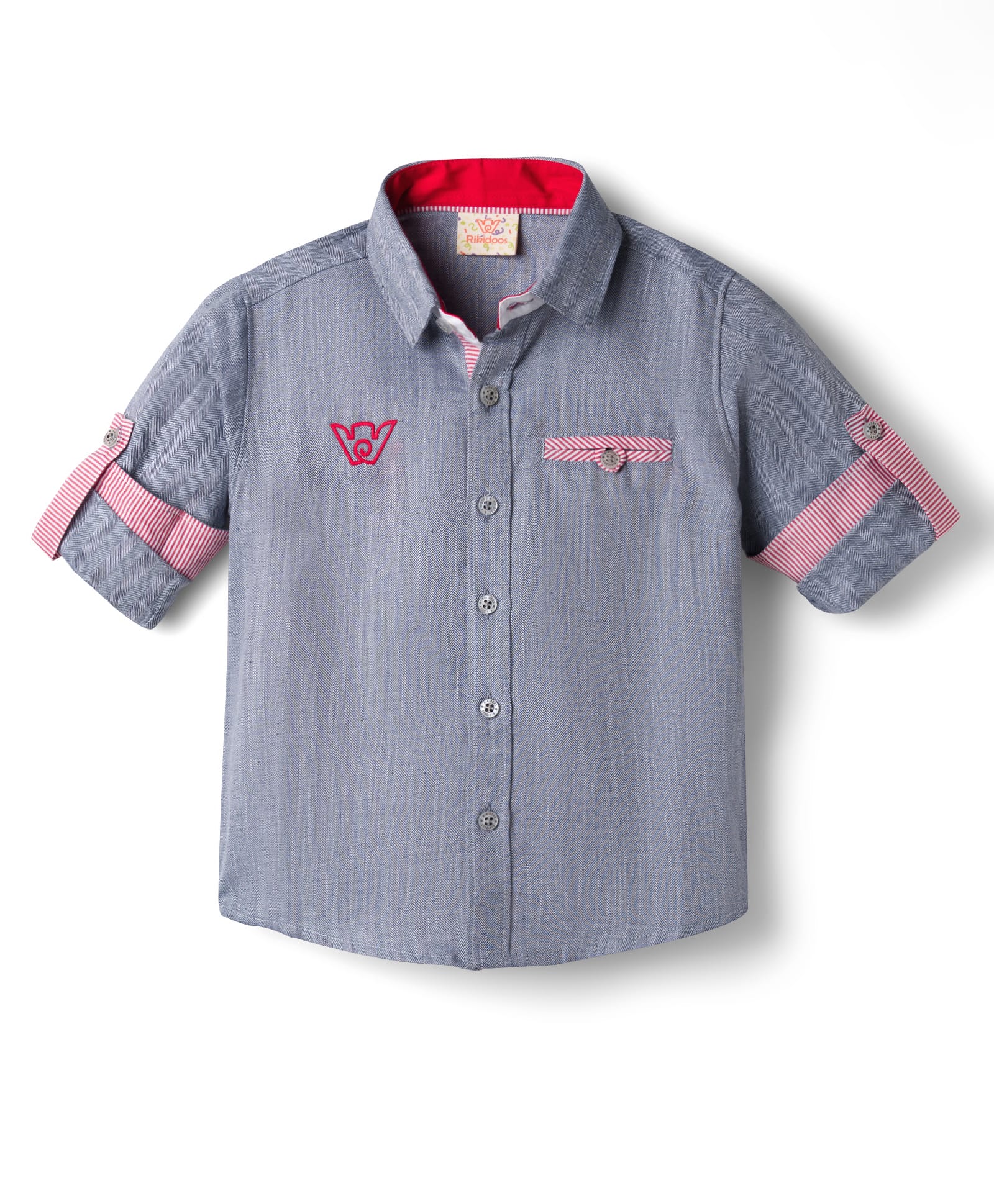 Rikidoos Cotton Woven Full Sleeves Solid Color Shirt - Grey-picture-2