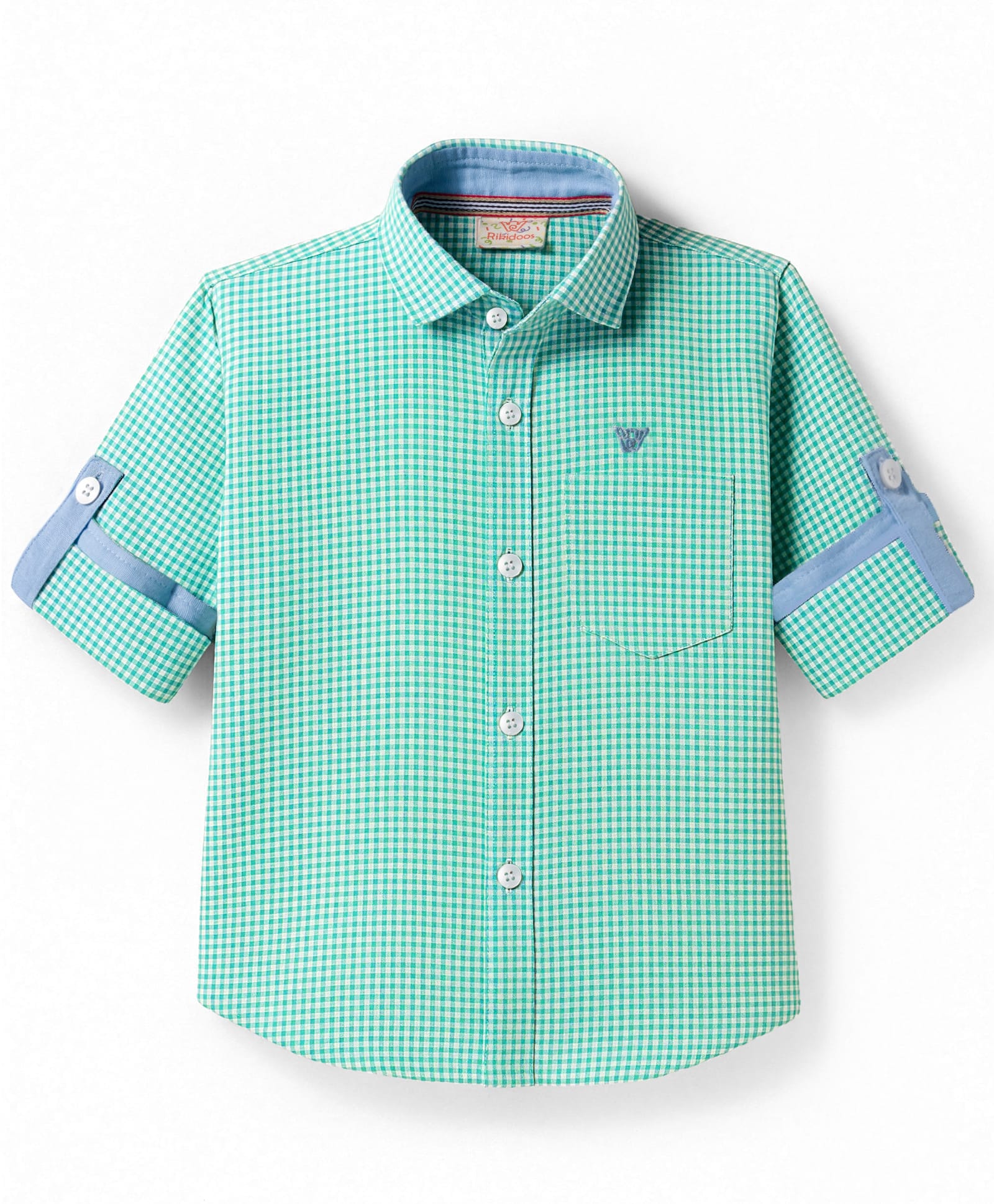 Rikidoos Cotton Woven Full Sleeves Checks Shirt - Sea Green-picture-16